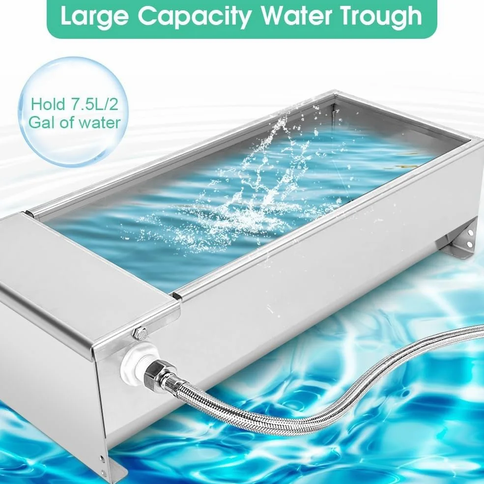 Bebedero automático para ganado, bebedero de gran capacidad de 7.5 L con kit de válvula de flotador, tanque de agua de acero inoxidable con llenado automático, dispensador de agua