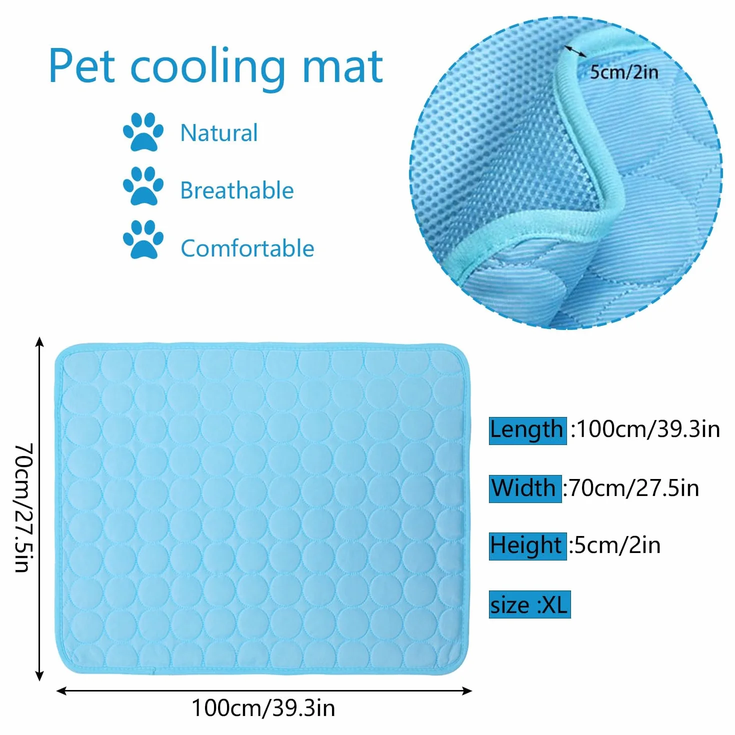 YXHZVON Alfombrilla Refrescante para Mascotas, Manta Refrigerante Perro, Cama Frio Animales Colchon Mascotas para Verano, 100 x 70 cm, XL, Azul