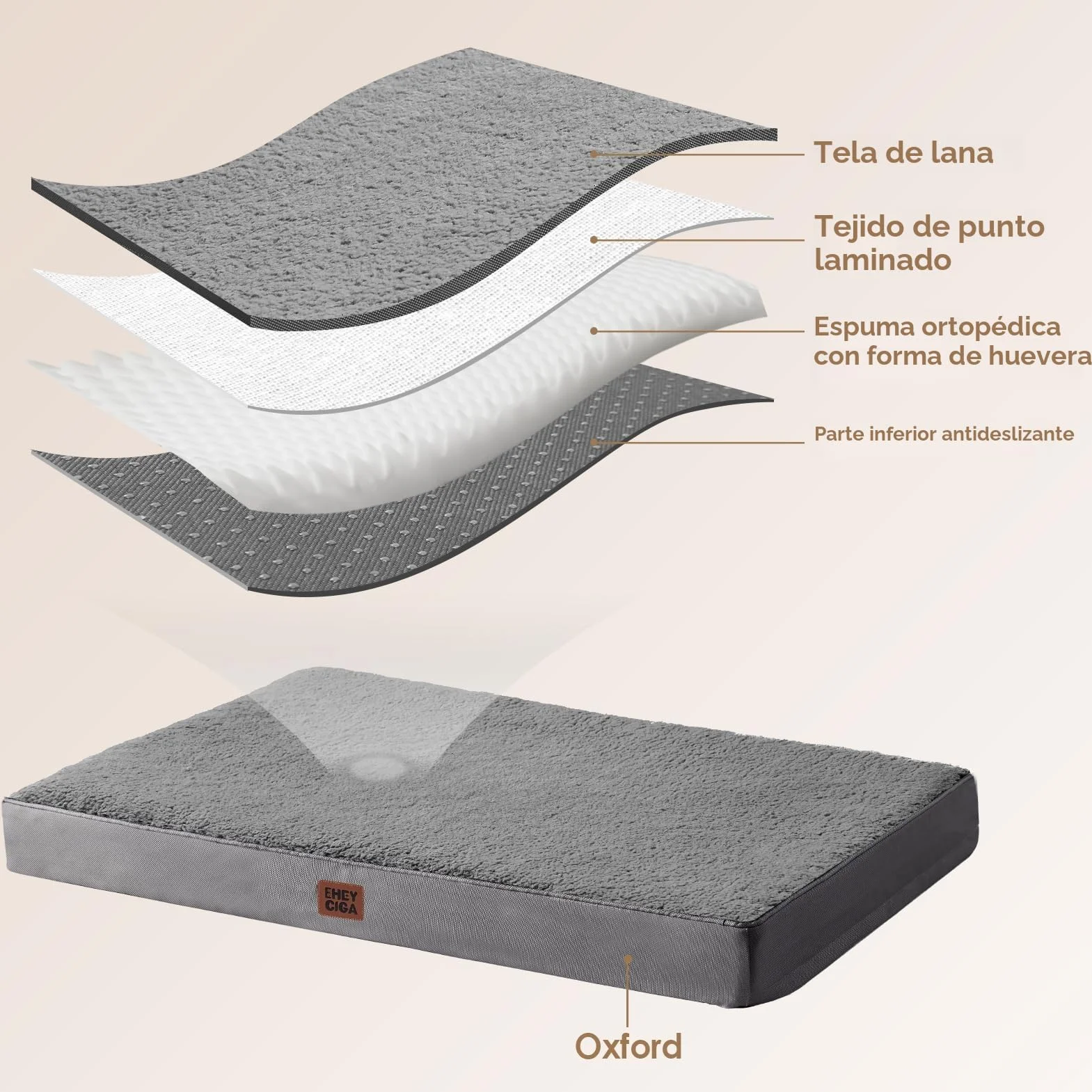 EHEYCIGA Cama Perros Grande Ortopédica, 89x58x9cm Colchon Perro con Espuma De Caja De Huevos, Colchoneta Perro Lavable, Dog Bed, Gris