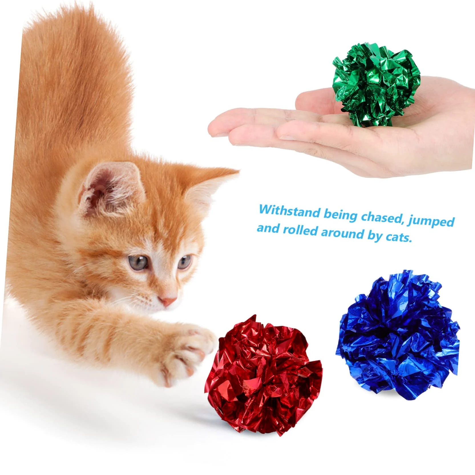 minkissy 125 Piezas Pelota de Peluche perseguir Bolas para Gato Gatito Juguete Pelota interactiva para Gatos Bolas Arrugadas pequeñas Masticar Bola de Gato Bola de Sonido película Pista