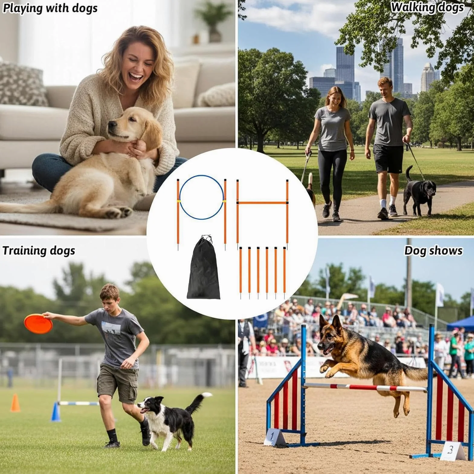 Equipo de adiestramiento en agilidad para perros Juego de Entrenamiento con | Equipo de Juego al Aire Libre para Perros Para recreación competición campo zona lúdica playa parque jardín y