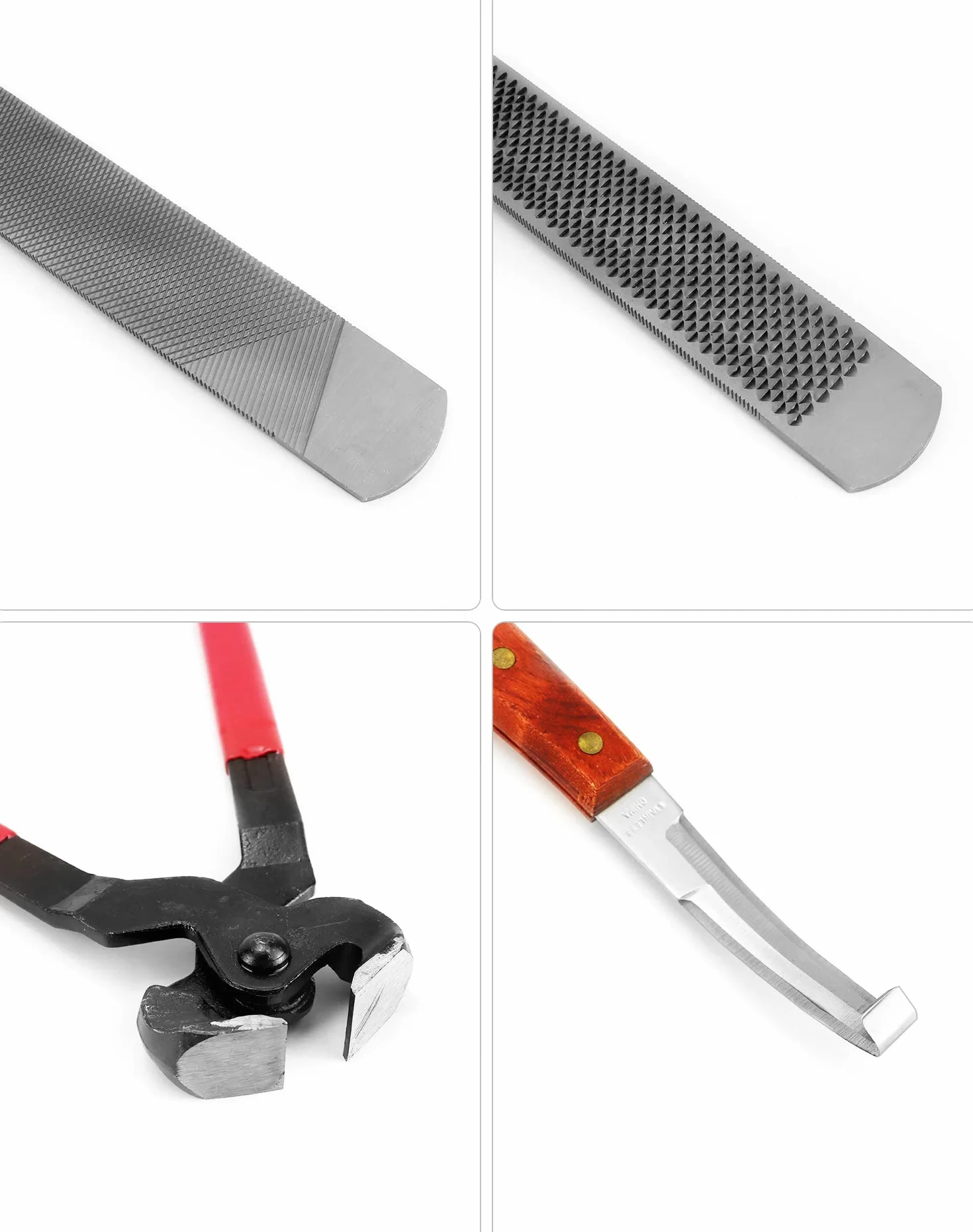 QWORK® Juego de 3 Herramientas de Herrador para Cuidado de Cascos, Cuchillo para Pezuñas, Cortadora y Escofina para Recorte y Limpieza