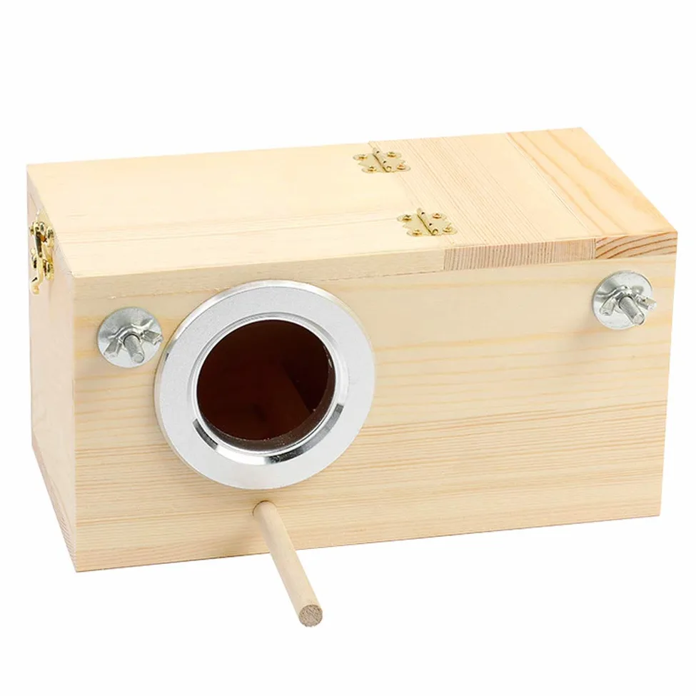 YJJKJ - Caja de nido de perrinito de madera de pino para pájaros, cacatúas, loros (M)