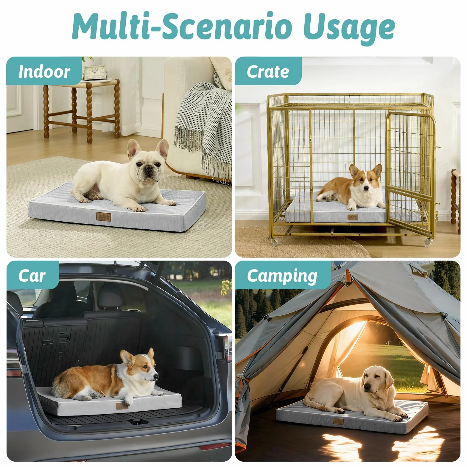 COZY KISS Cama Refrescante Perros Grandes L, Q-MAX>0.4 Cojín Ortopédico Transpirable Espuma Gel, Colchón Lavable Jaula, Funda Desmontable, Antideslizante, 91x69x7.5cm, Gris Plata