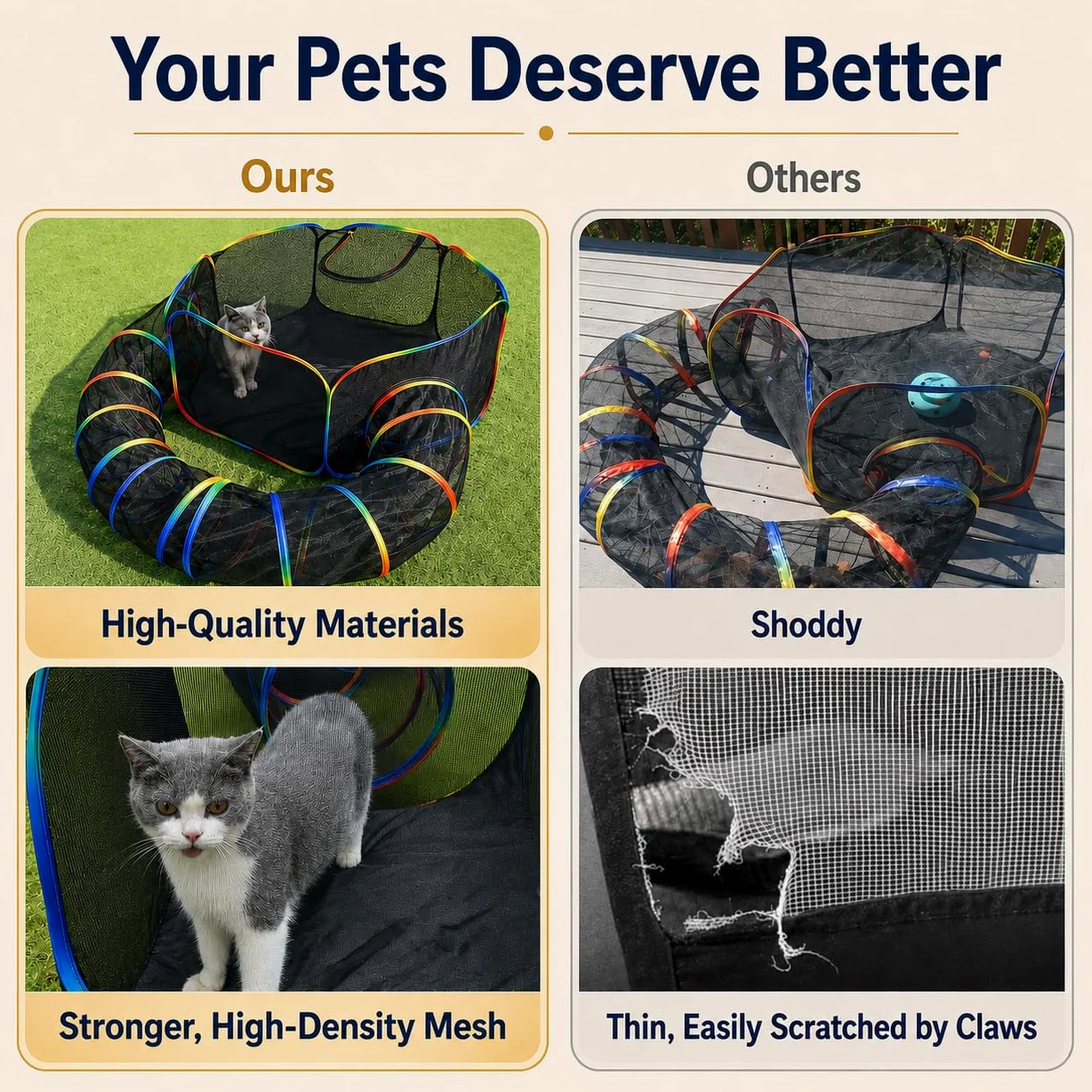 Recintos para gatos arcoíris al aire libre, casa exterior para gatos de interior, incluye tienda de campaña portátil, túnel circular para gatos, gatitos y animales pequeños, dentro de bolsa