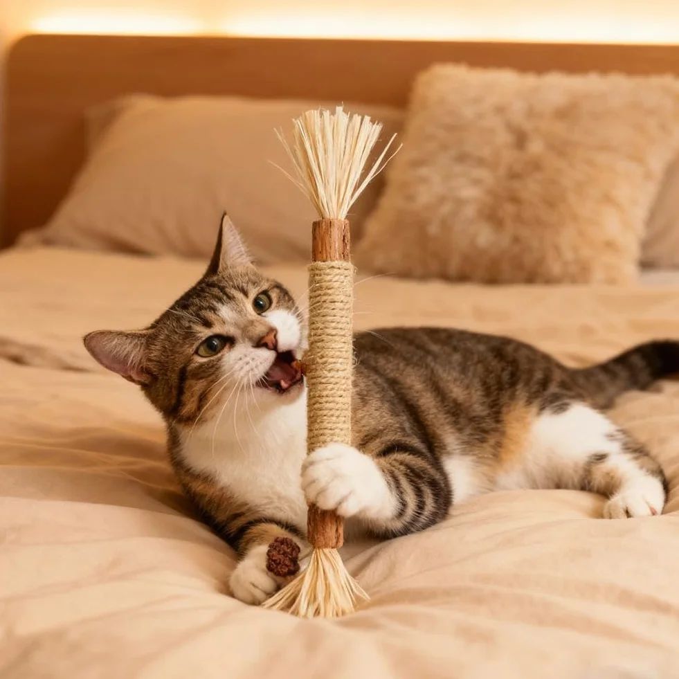 Puriq - 10 palitos dentales naturales de Silvervine para gatos, palitos interactivos para masticar para limpiar los dientes, resistente a arañazos y mordeduras, para gatitos en interiores