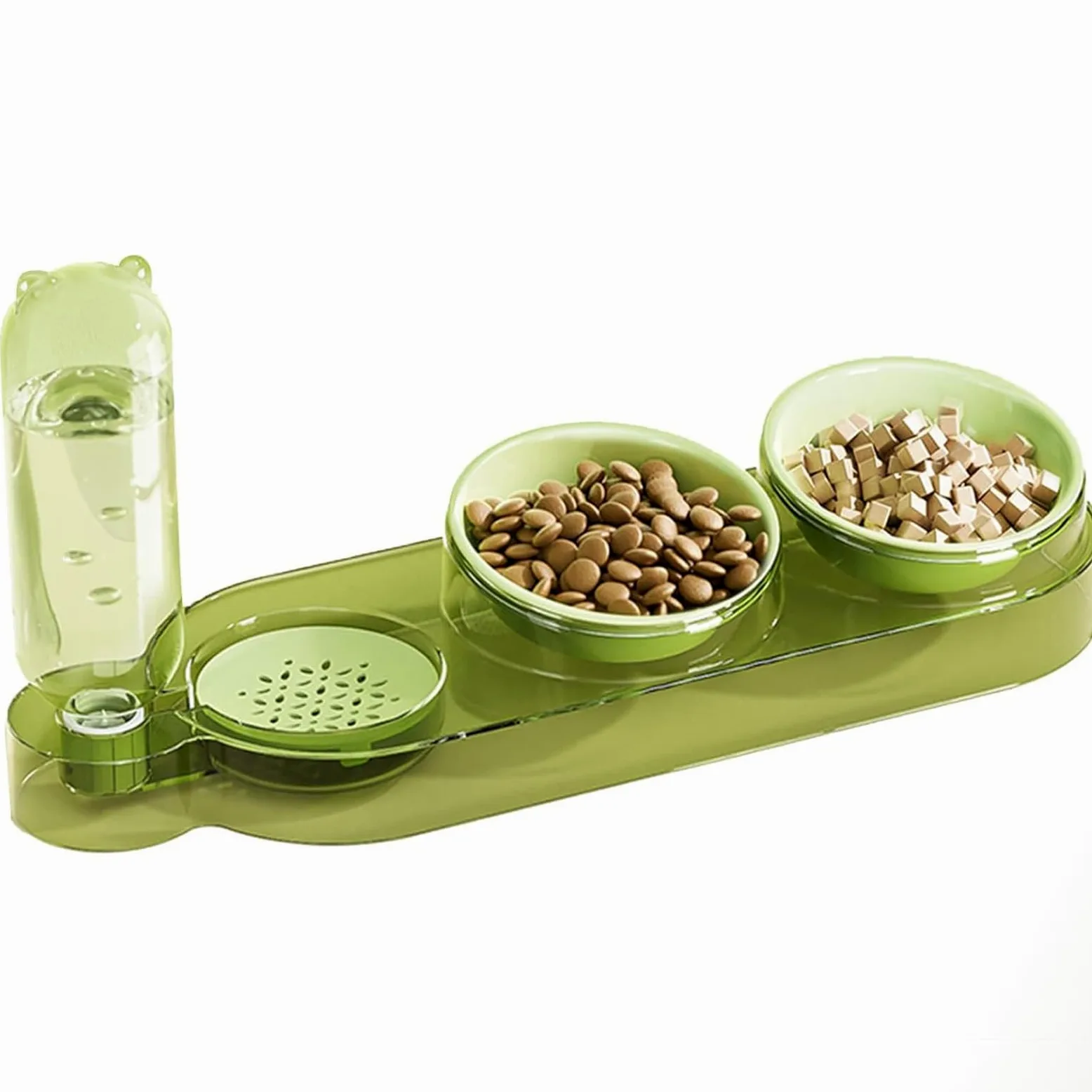 Cuencos 3 en 1 for Perros y Gatos, con comedero Bebedero Inclinado a 10° Elevado, dispensador automático de Agua