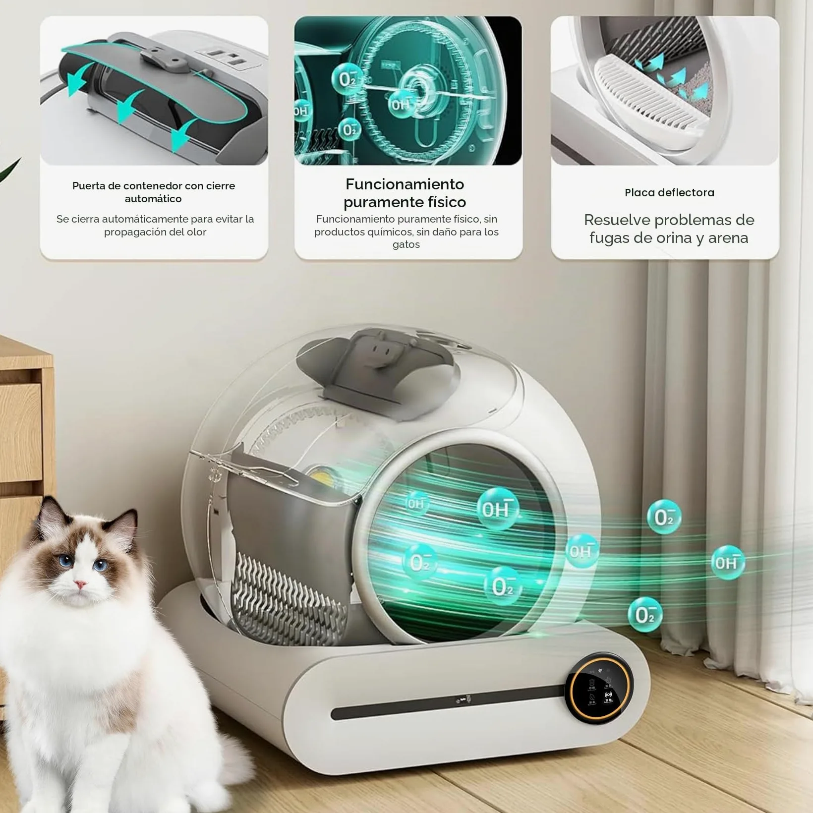 Arenero Gatos Autolimpiable, XXL, Desodorizante | Controlado por Aplicación, Cagadero Autolimpiable Grande, adecuado para Varios Gatos