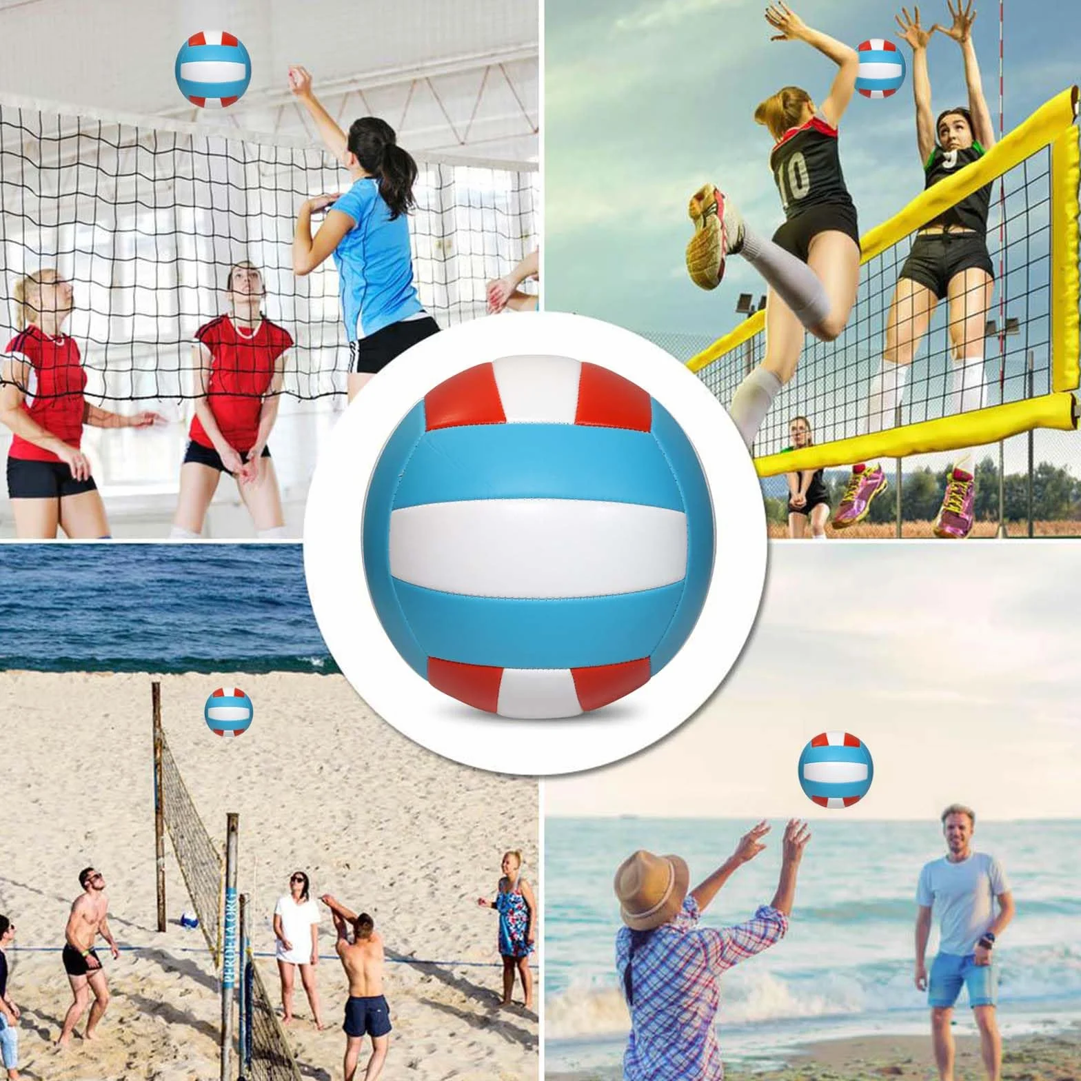 Pelota de voleibol oficial tamaño 5 PVC suave con bomba azul blanco rojo