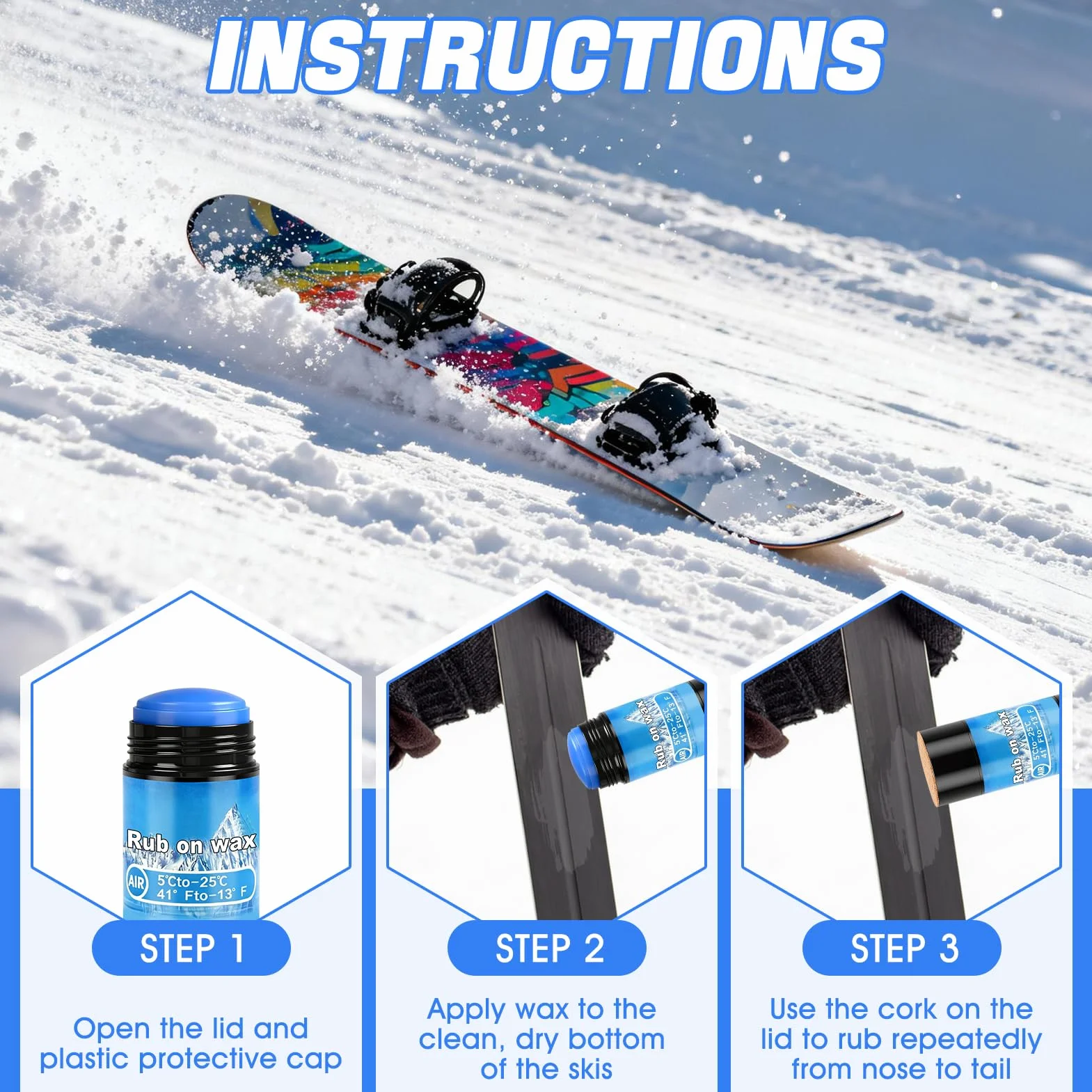 Cera para Esquí y Snowboard 75g, Aplicador de Corcho, Resistente a Bajas Temperaturas