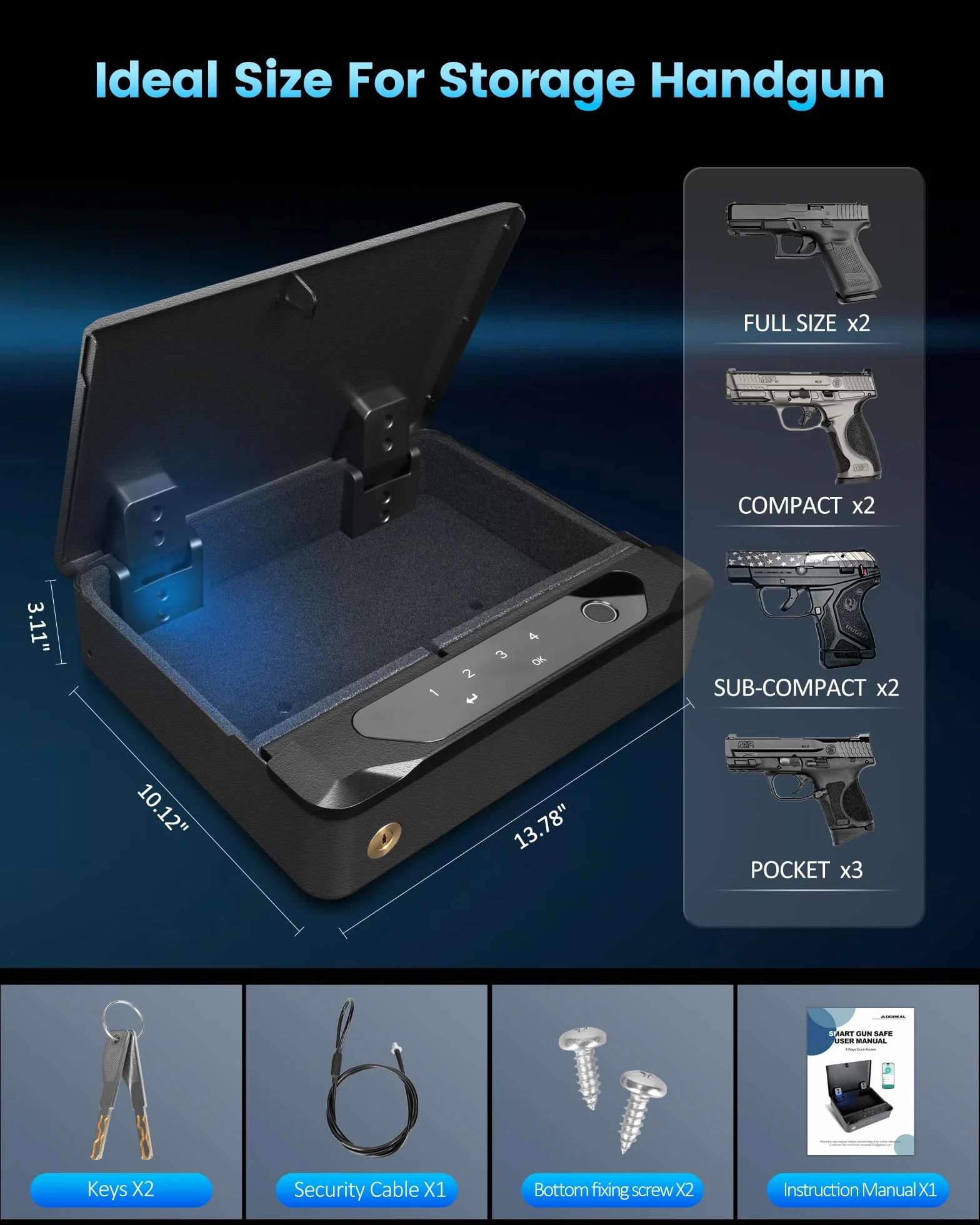 BOOSTEADY Caja fuerte biométrica inteligente para pistolas acceso rápido huella dactilar teclado digital llave app