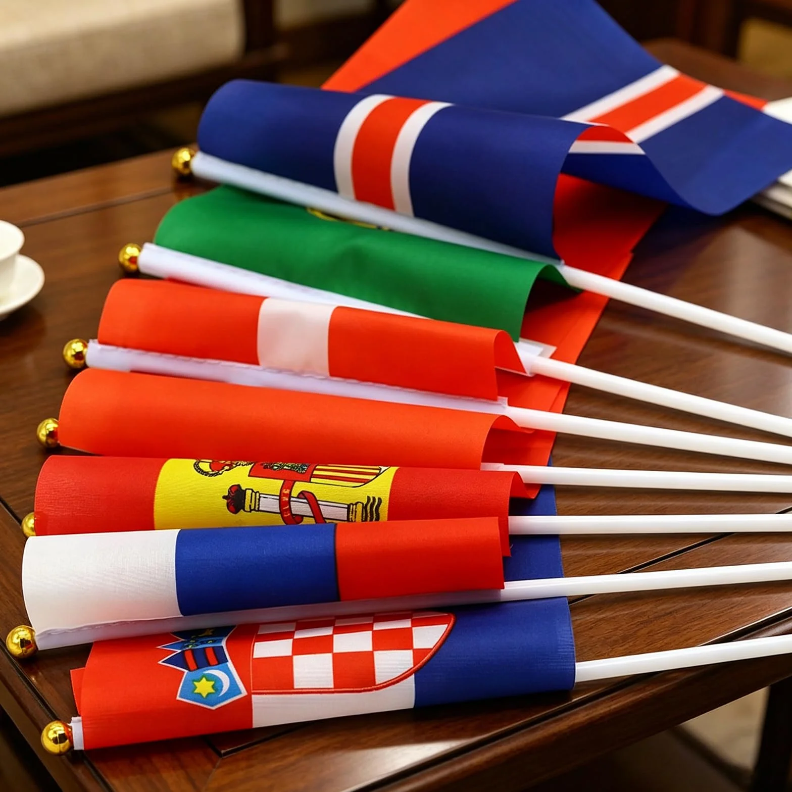Banderas del Mundo Set 32 Países 14x21cm Poliéster Doble Cara Decor Copa Mundial