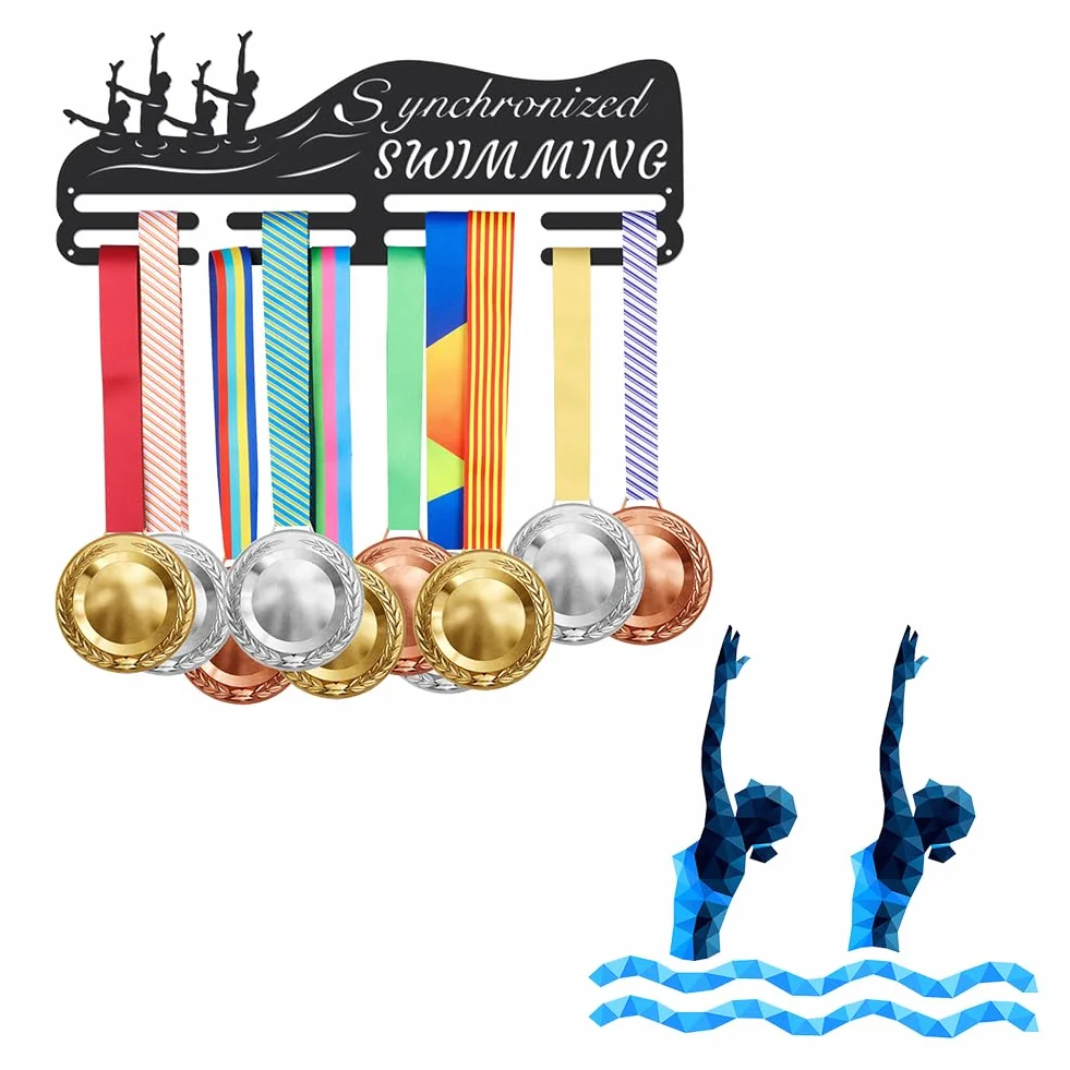 SUPERDANT Soporte para Medallas de Natación Sincronizada Exhibidor de Hierro para 60 Medallas Ganchos Negros Montados en la Pared