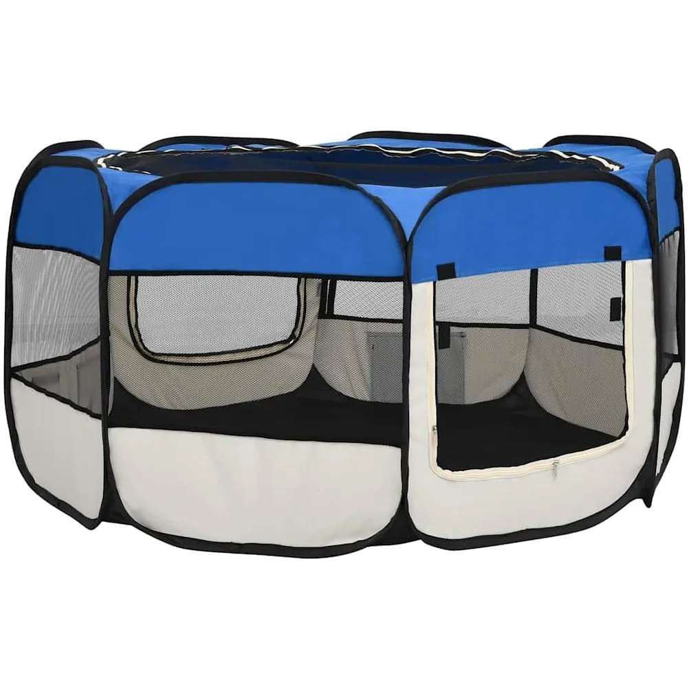 Parque plegable para perros, 125 x 125 x 61 cm, con bolsa de transporte, jaula de entrenamiento y juego de acero resistente, techo y puerta de red con cremallera, bolsillos laterales para juguetes