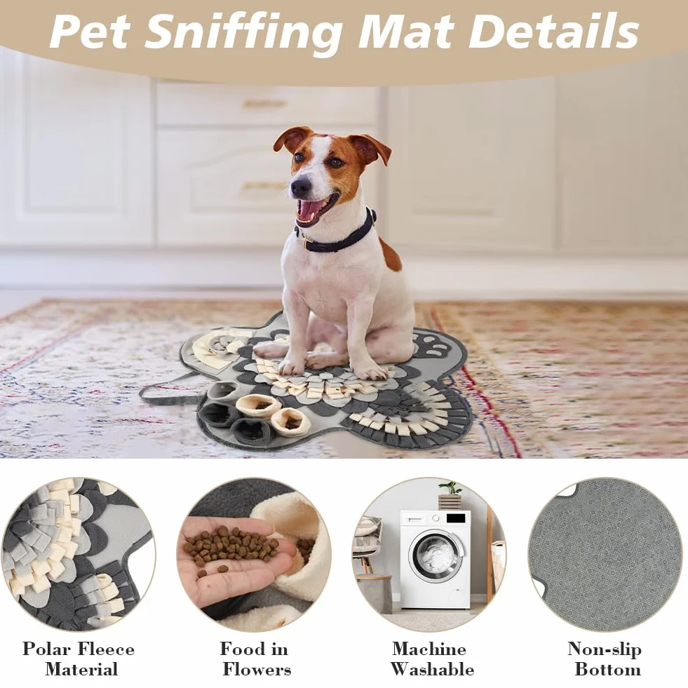 OSDUE Alfombra Olfativa Perros Lavable a Máquina Snuffle Mat para Perros Portátil Interactiva Almohadilla Olfatear Mascotas Estera de Alimentación Lenta para Mascotas Entrenamiento de Forrajeo-Flores