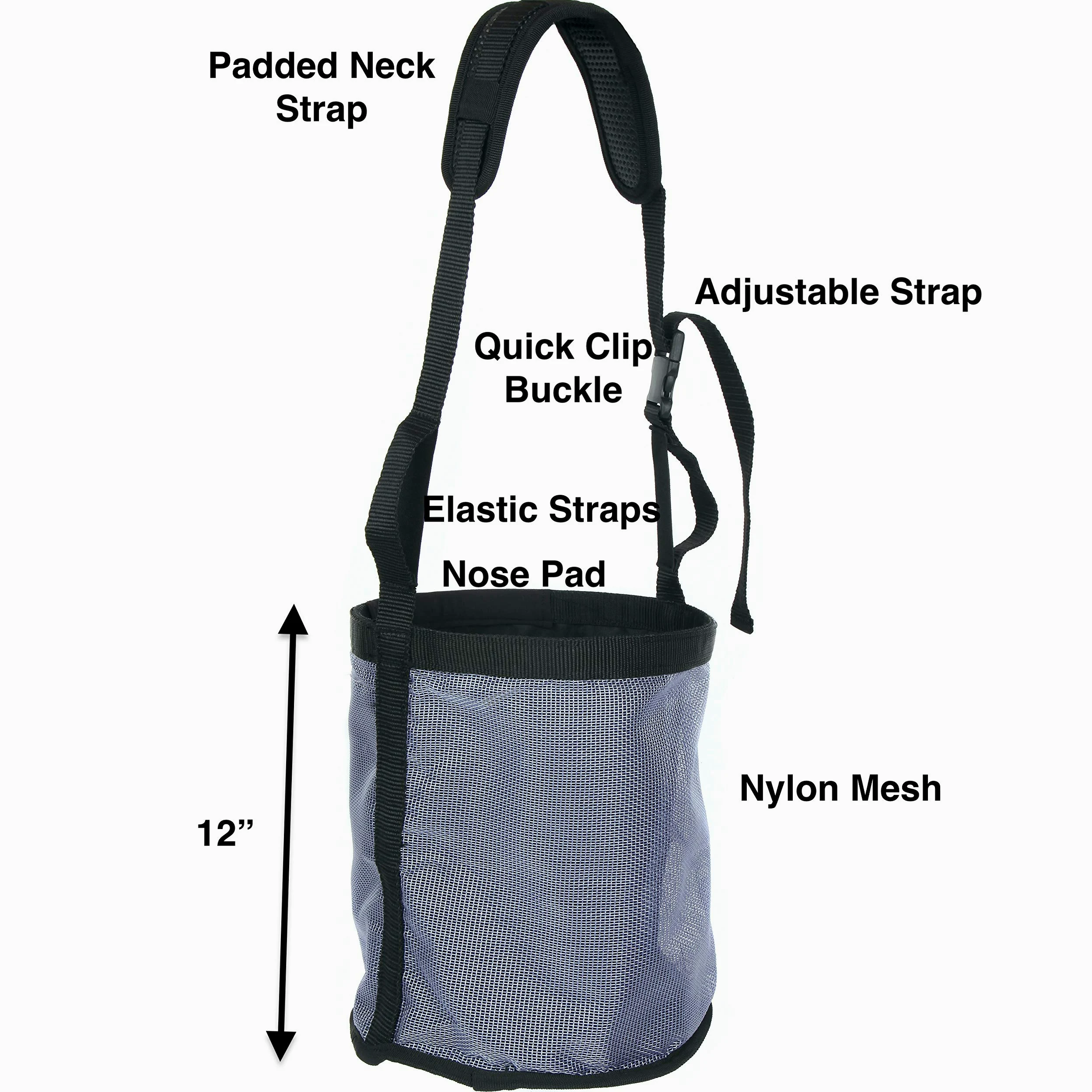 Majestic Ally Bolsa de alimentación para caballos, de malla de nailon resistente, almohadilla para el cuello y almohadilla para la nariz, grande (gris oscuro)