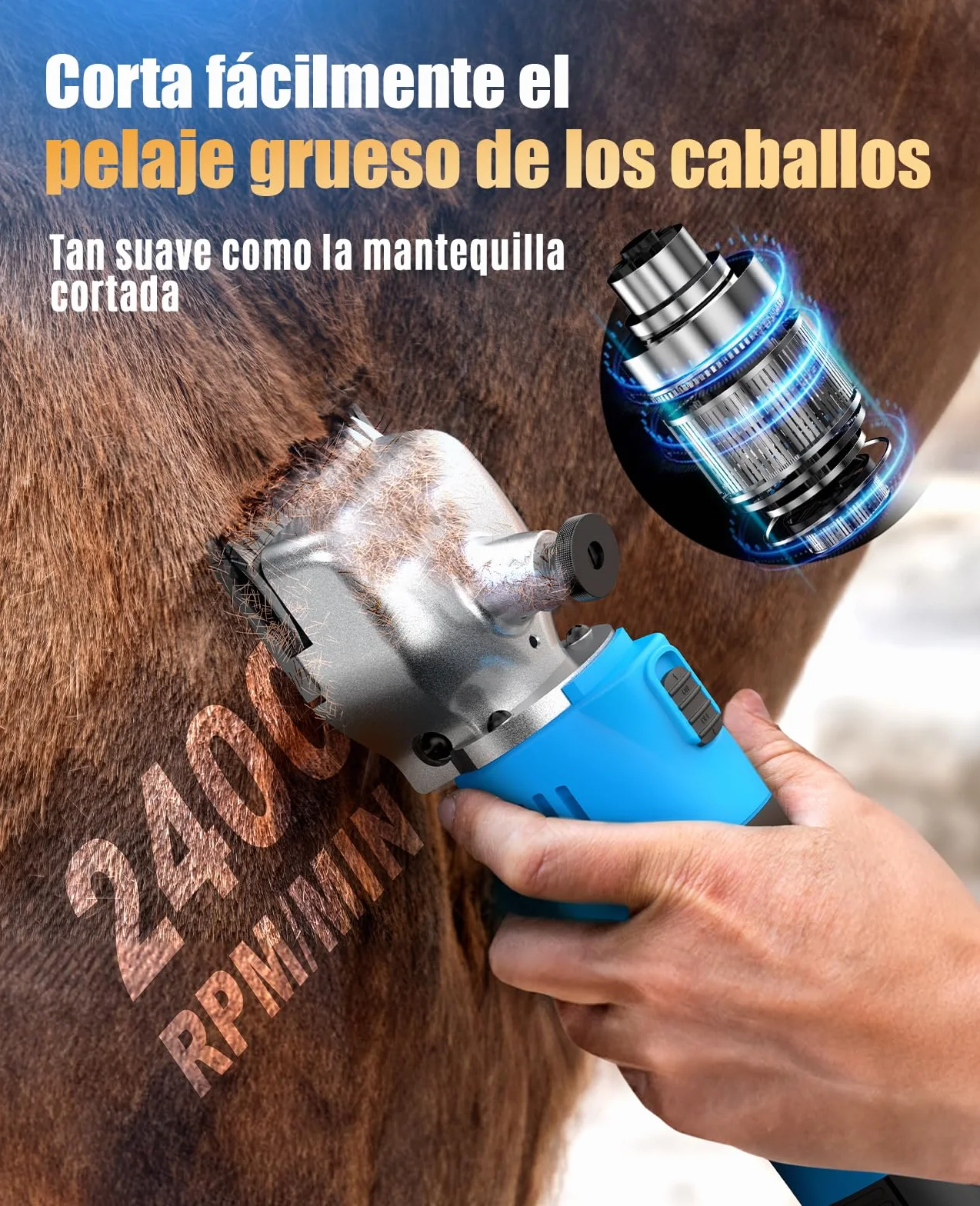 oneisall Maquina pelar Caballos de 2 Bateria, Profi Esquiladora Caballos para Pelo Grueso y Enmarañado, Maquina esquilar Caballos con motor potente de 2400 PRM/MIN, Apto para todo el cuerpo (Azul)
