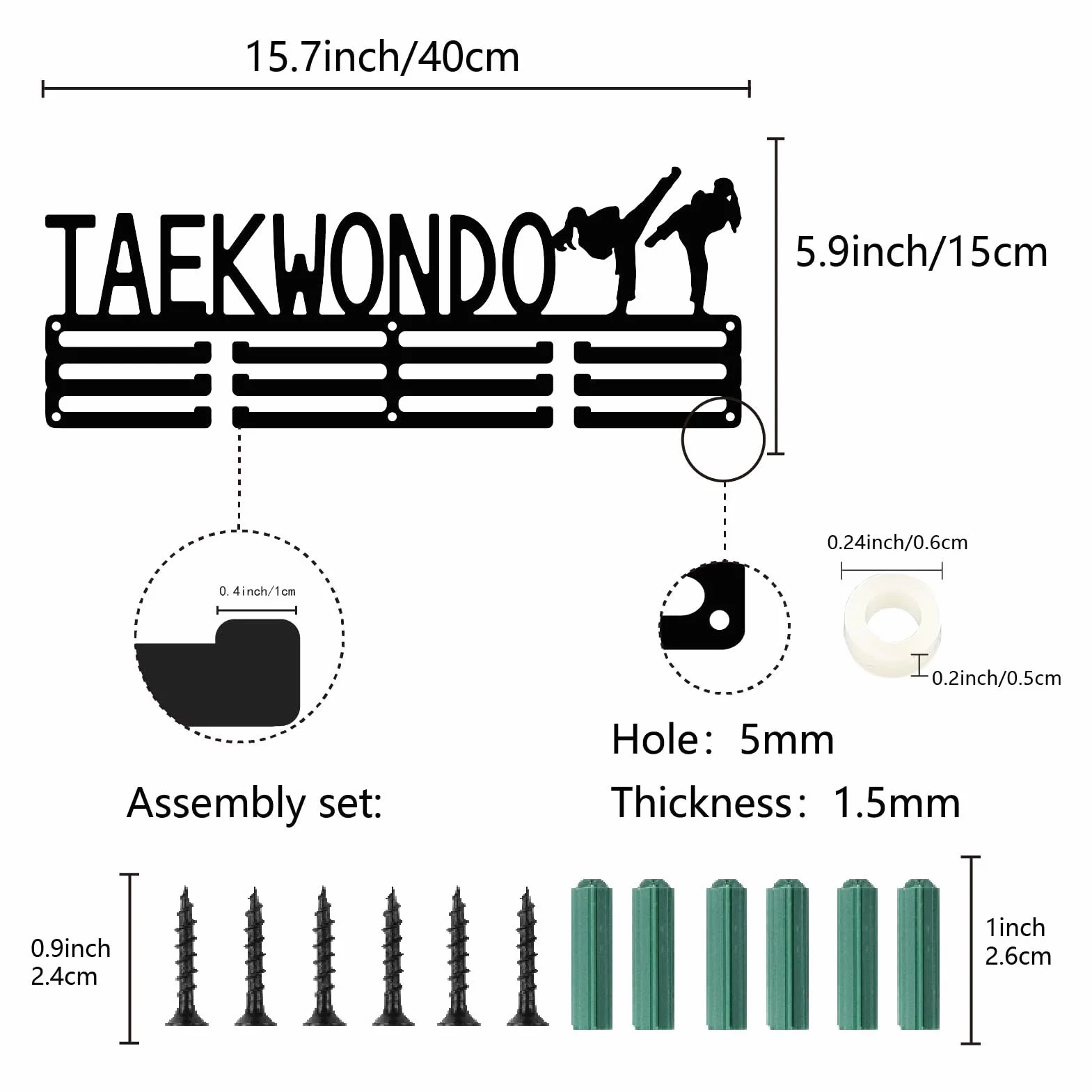 CREATCABIN Soporte para Medallas Taekwondo Expositor Metálico de Pared 40x15 cm