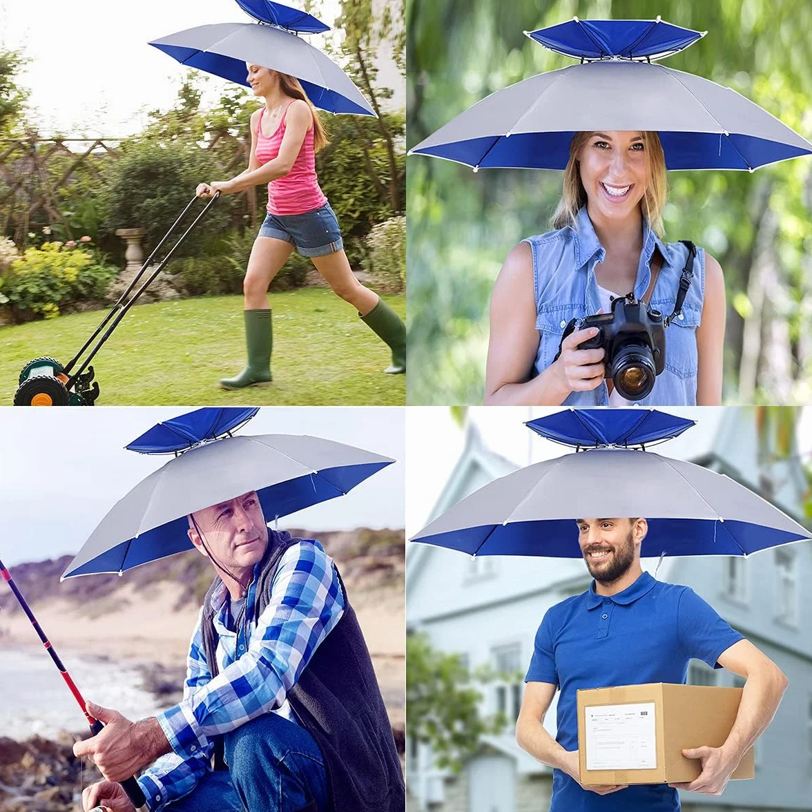 Gorro Paraguas de Cabeza 37 Pulgadas Plegable con Banda Elástica para Pesca Playa Camping