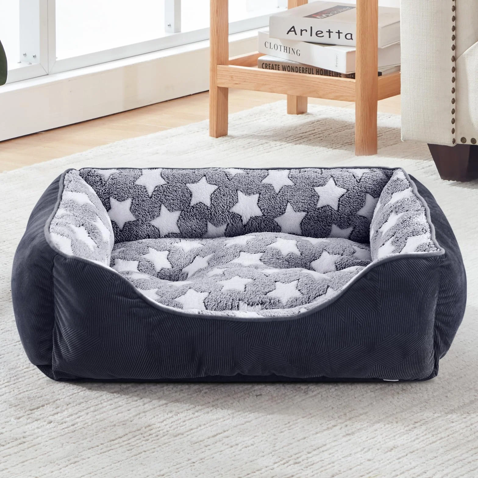FURTIME Cama para Perros Medianos Antideslizante Antiestres - Colchon Lavable, Caseta, Cuna, Sofa - M(63x53x20cm) Negro