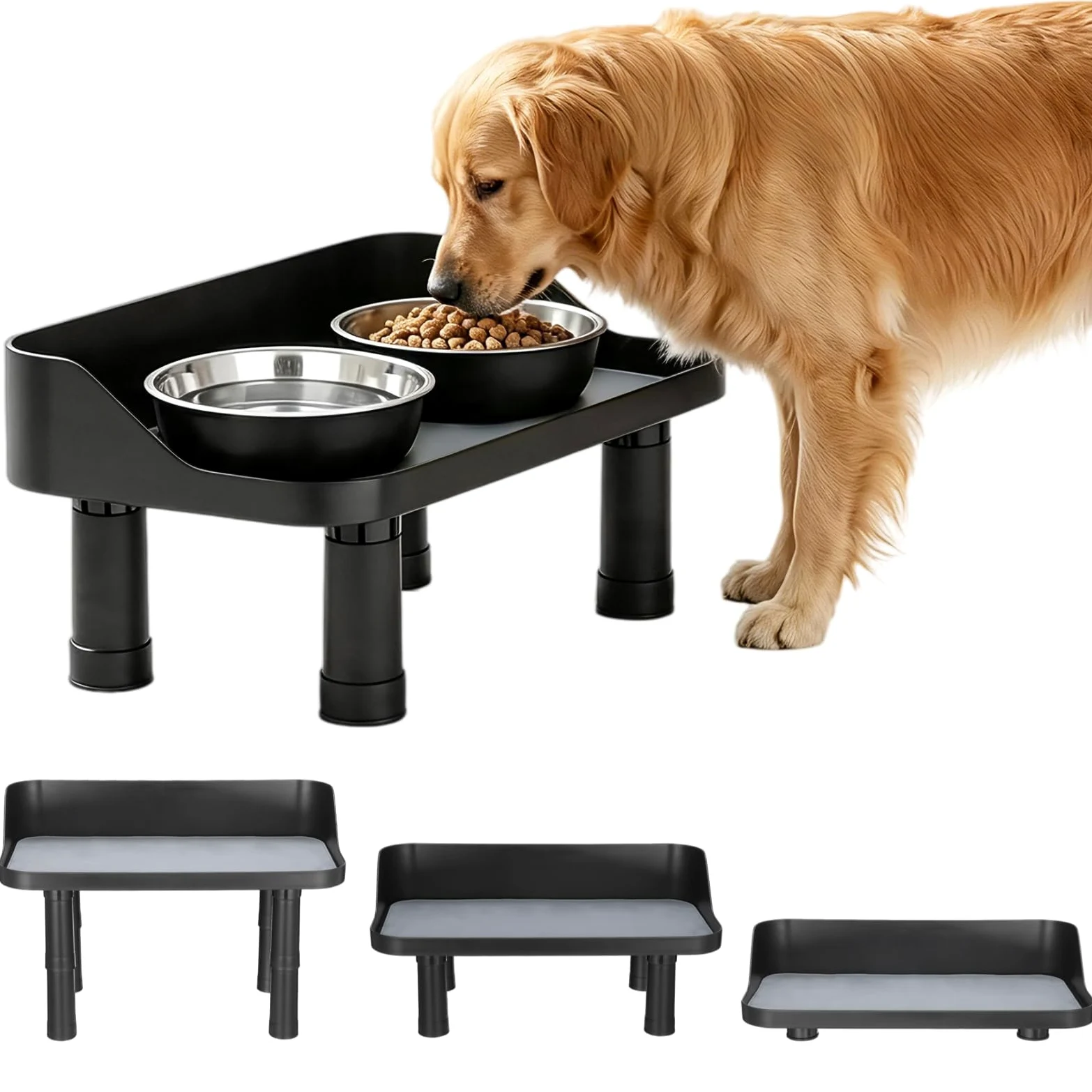 Comedero para perros elevado, barra de alimentación ajustable con protección contra salpicaduras, alfombrilla de silicona, pies antideslizantes, plataforma para comida y agua para perros y gatos