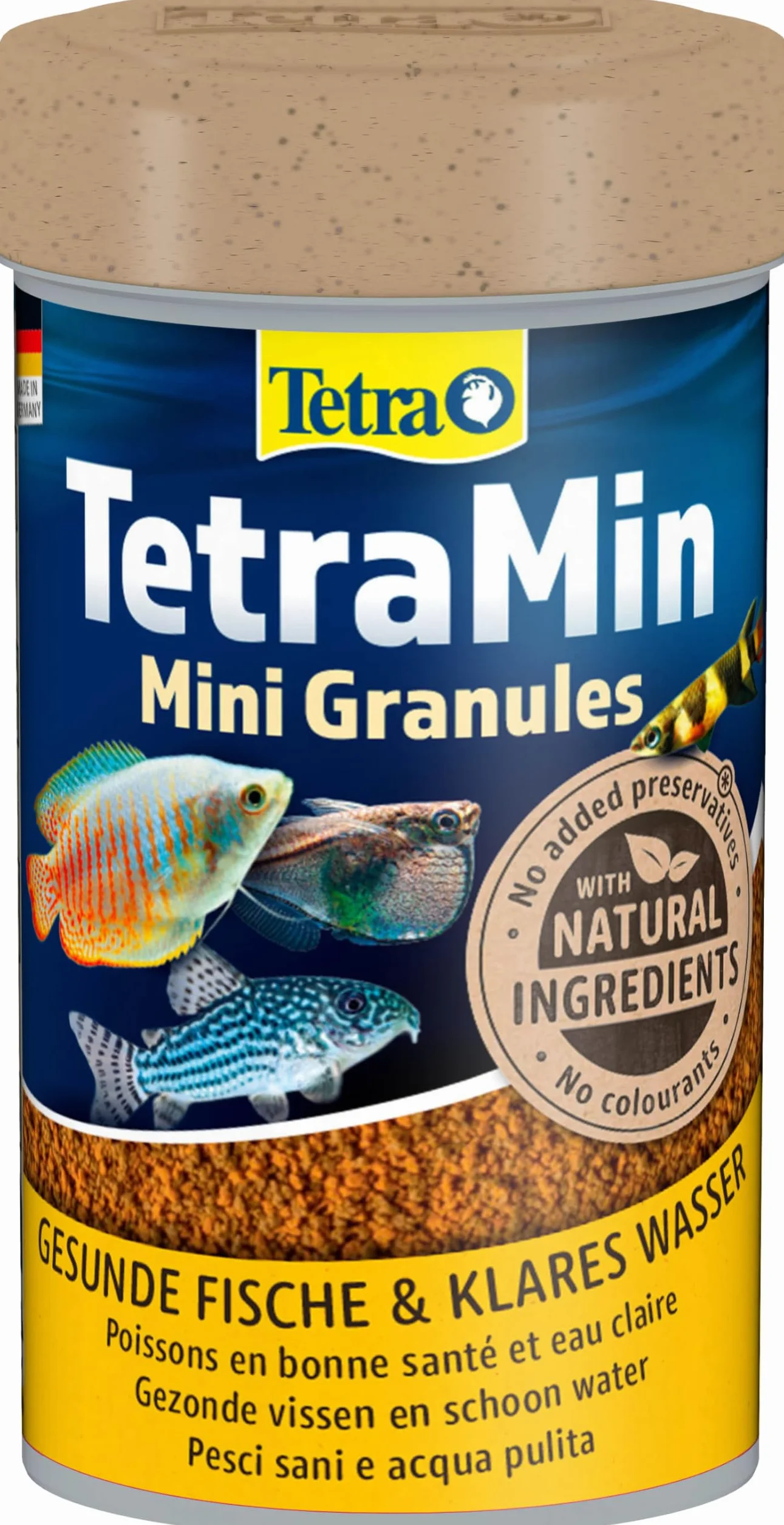 TetraMin Mini Granules - alimento en forma de gránulos de grano fino para los peces ornamentales más pequeños , mezcla equilibrada para peces sanos y agua clara, lata de 100 ml