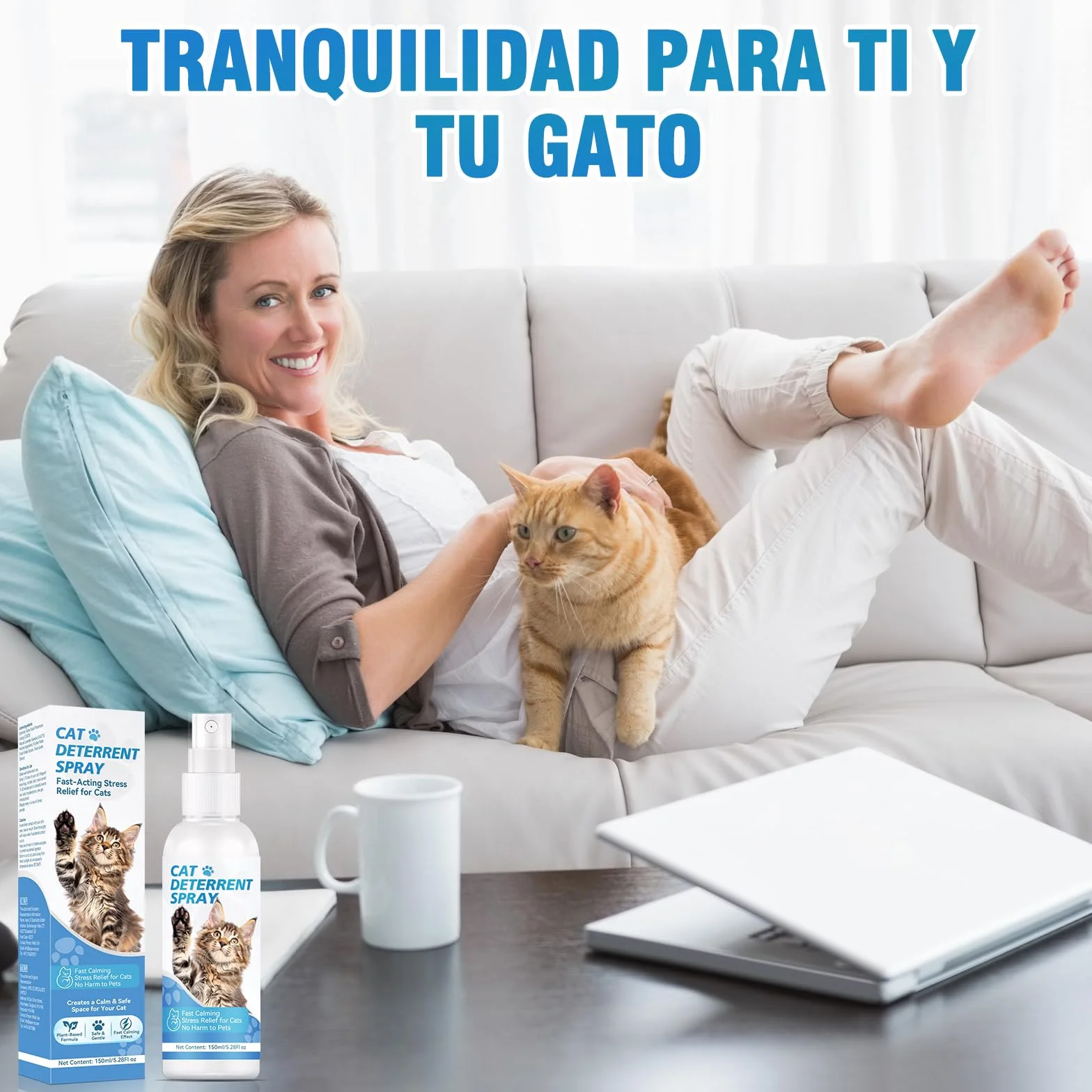 Spray repelente para gatos, Repelente para gatos y ahuyentador de gatos natural, Eficaz ahuyentador de gatos para interiores y exteriores, Spray que ahuyenta a gatos y protege muebles, jardín y sofá