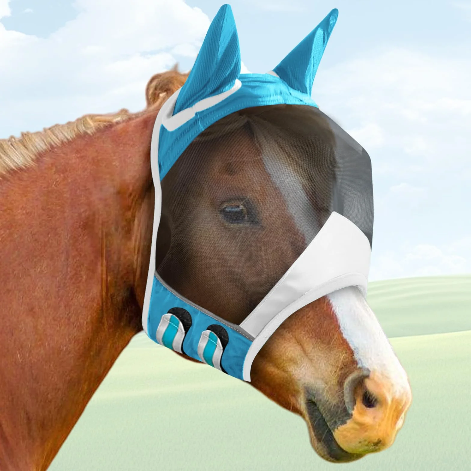 Máscara de mosca para caballo, protección UV con protección para las orejas, máscara de caballo con orejas, protección protectora, malla transpirable