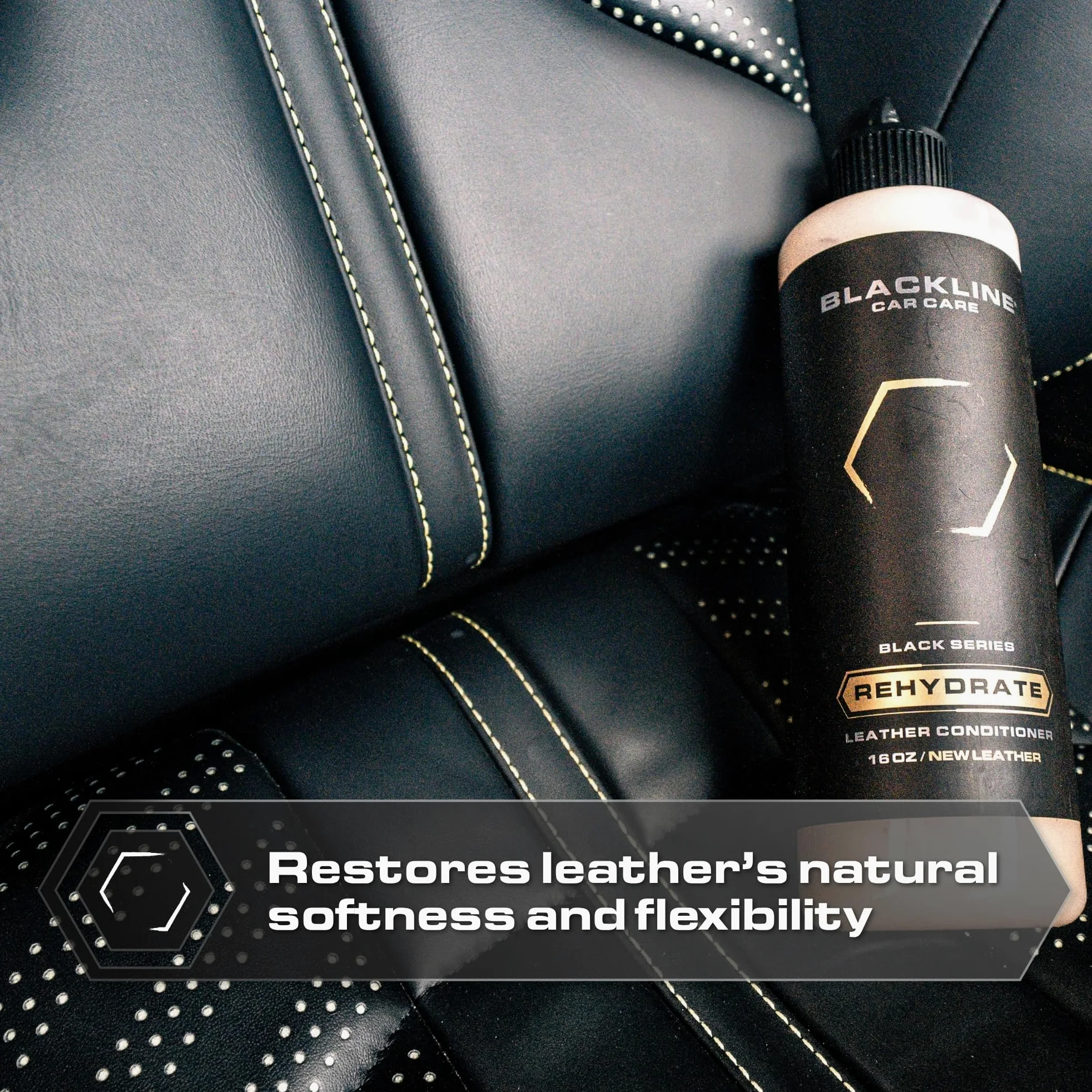 Blackline Car Care - Leather Rehydrate, acondicionador de cuero para todo el cuero - coches, muebles, zapatos y bolsos - 16 onzas líquidas