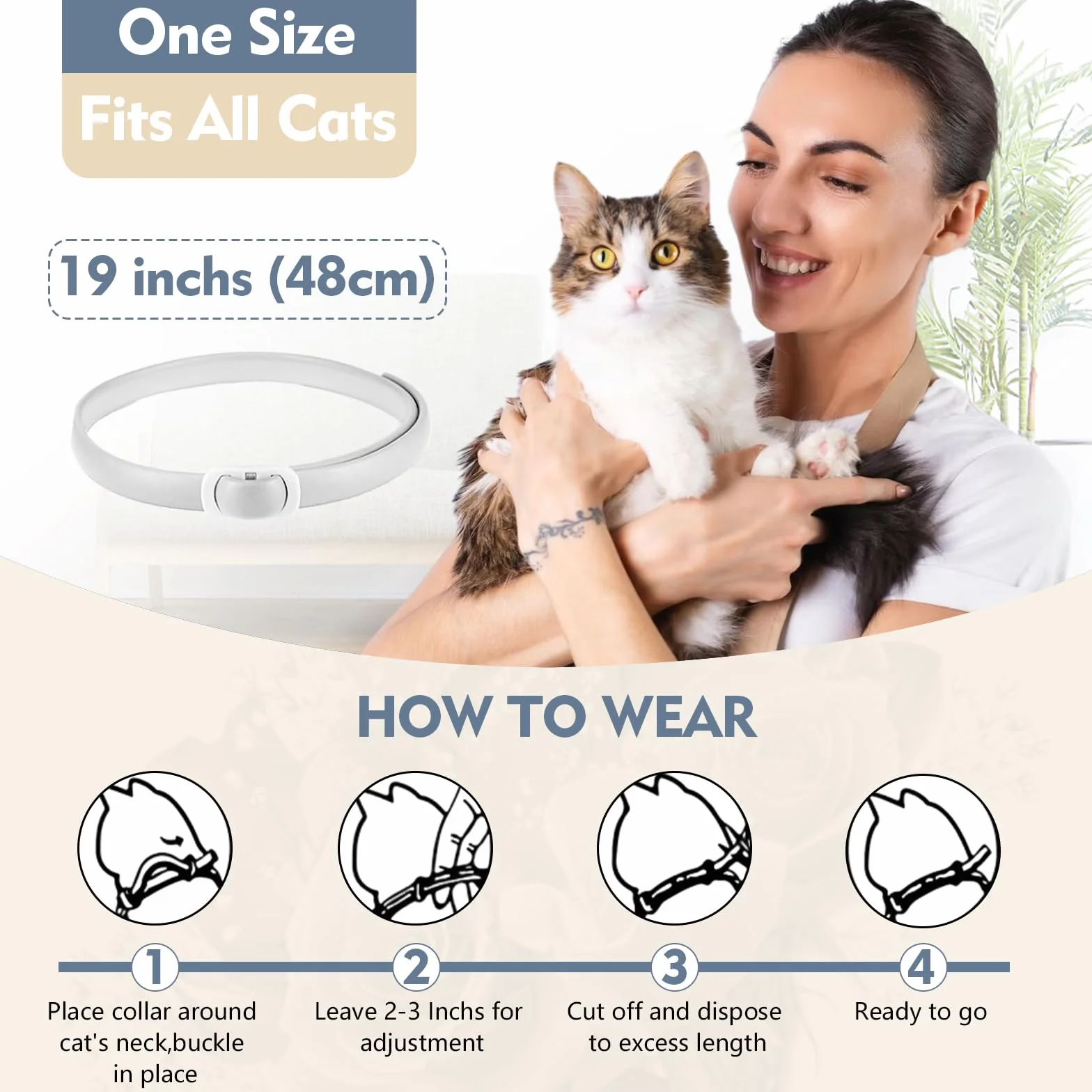 Collar Antiparasitario Gatos, Protección de 24 Meses, Ajustable, Impermeable, Ideal para Gatitos, Collar Antiparasitario Gatos Medianos y Grandes (1pcs)