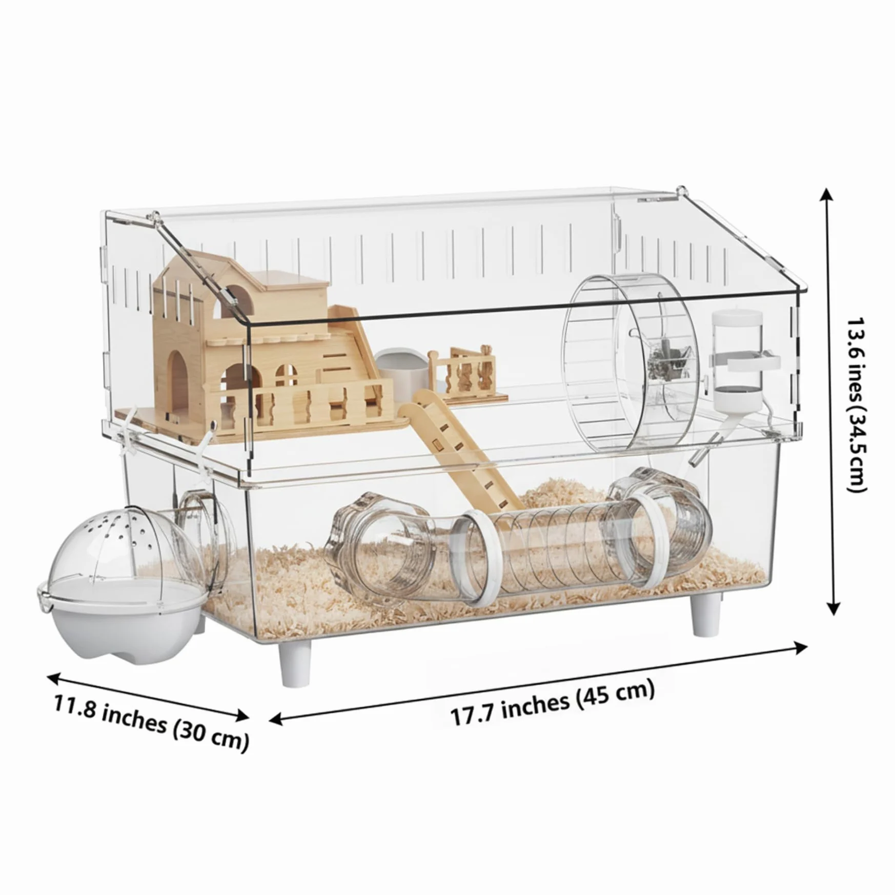 Jaula para hámster, Espacioso hábitat de hámster acrílico Transparente con Loft de Madera, diseño a Prueba de Escapes para hámsteres y Ratones.