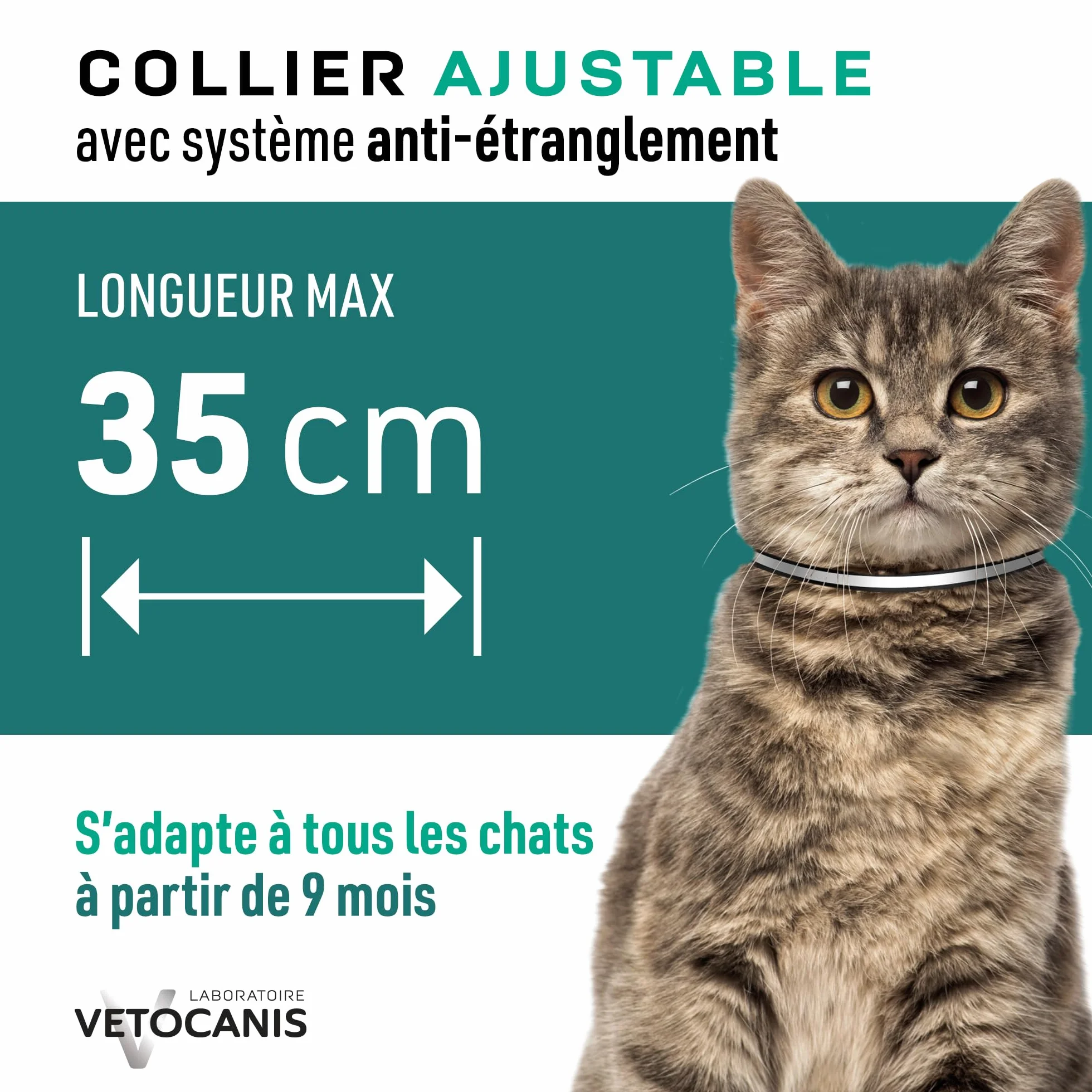 Vetocanis | Collar Antiparasitario Gatos | Protección y Tratamiento Antiparasitario Gatos | Eficaz 3 Meses | Para Gatos de + de 9 Meses | Banda Reflectante | Formulado bajo Control Veterinario