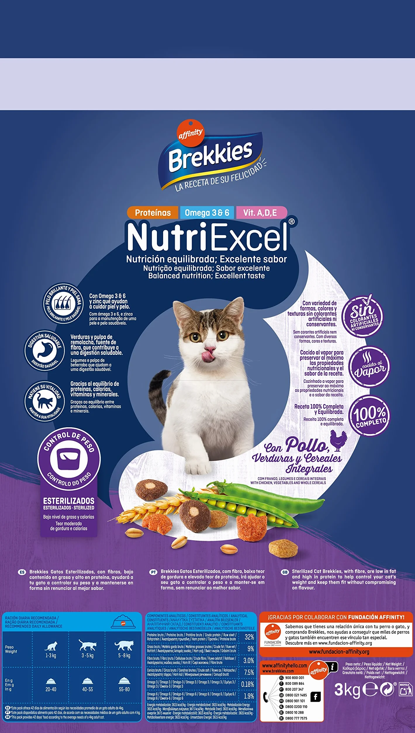 Brekkies Pienso para Gatos Gatos Esterilizados con Pollo y Verduras - 3000 gr