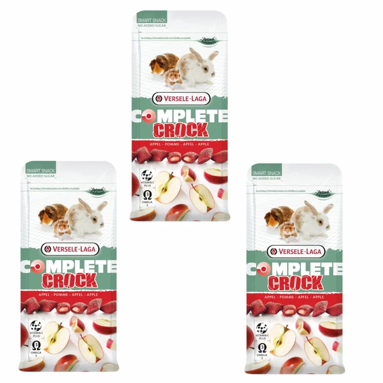 Versele-Laga Complete Crock Manzana | Paquete Triple | 3 x 50 g | Snack para Conejos y roedores | Capa crujiente y Relleno Suave de Manzana | Fácil de digerir y sin azúcares añadidos