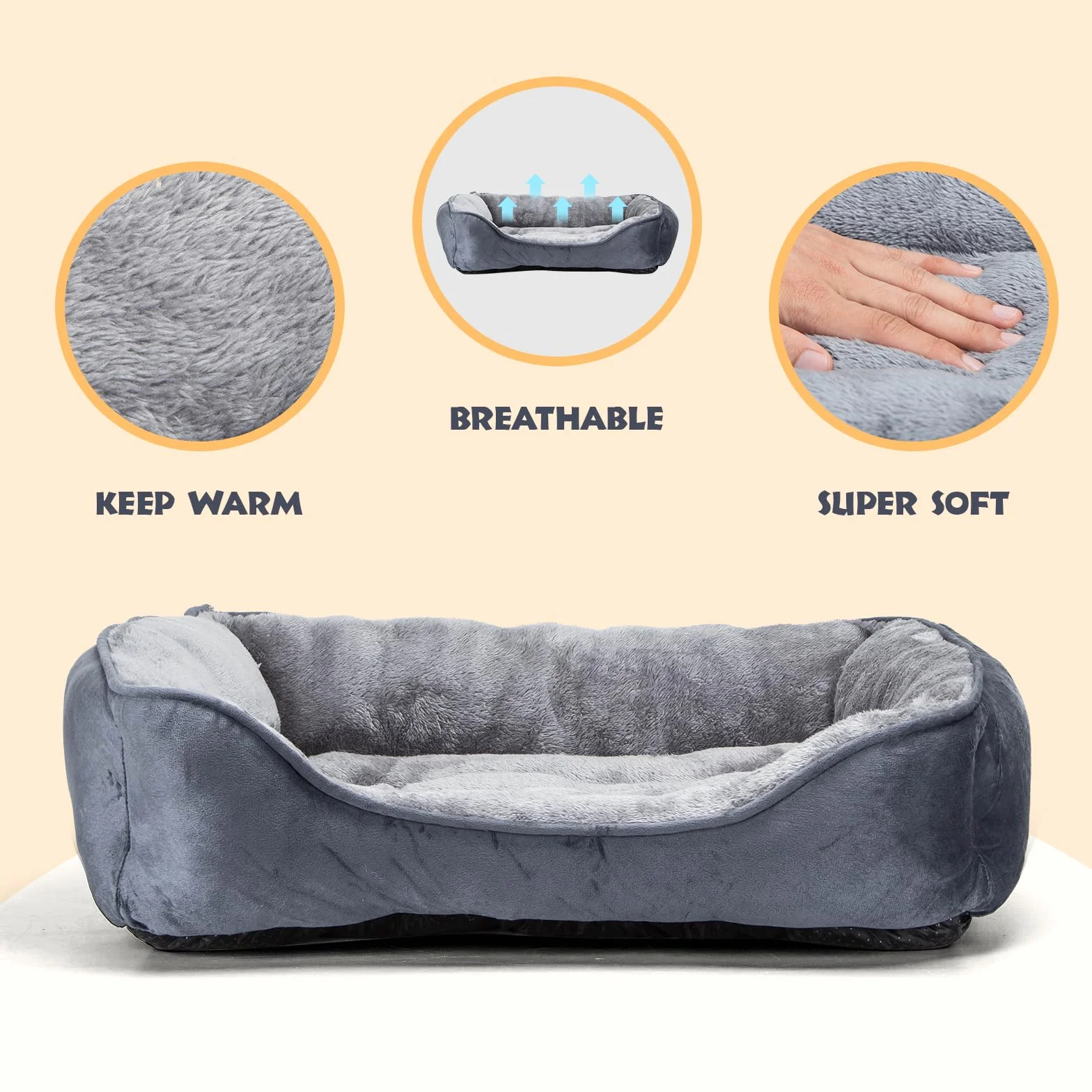 Nobleza Cama Perro Lavable, Cama para Perros Medianos Antideslizantes con Relleno de Fibras Super Suave, 67x57cm