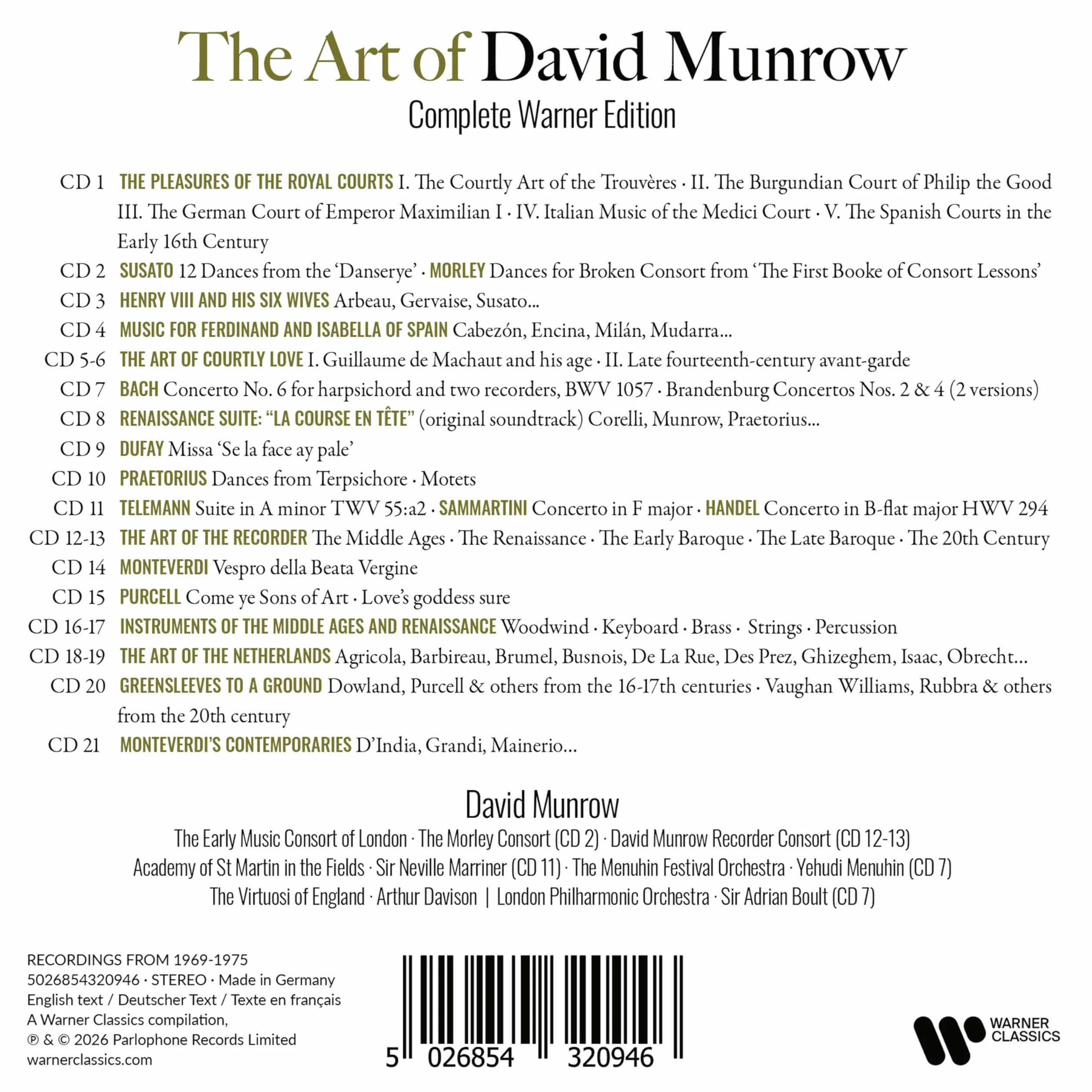 The Art of David Munrow - Complete Warner Édition