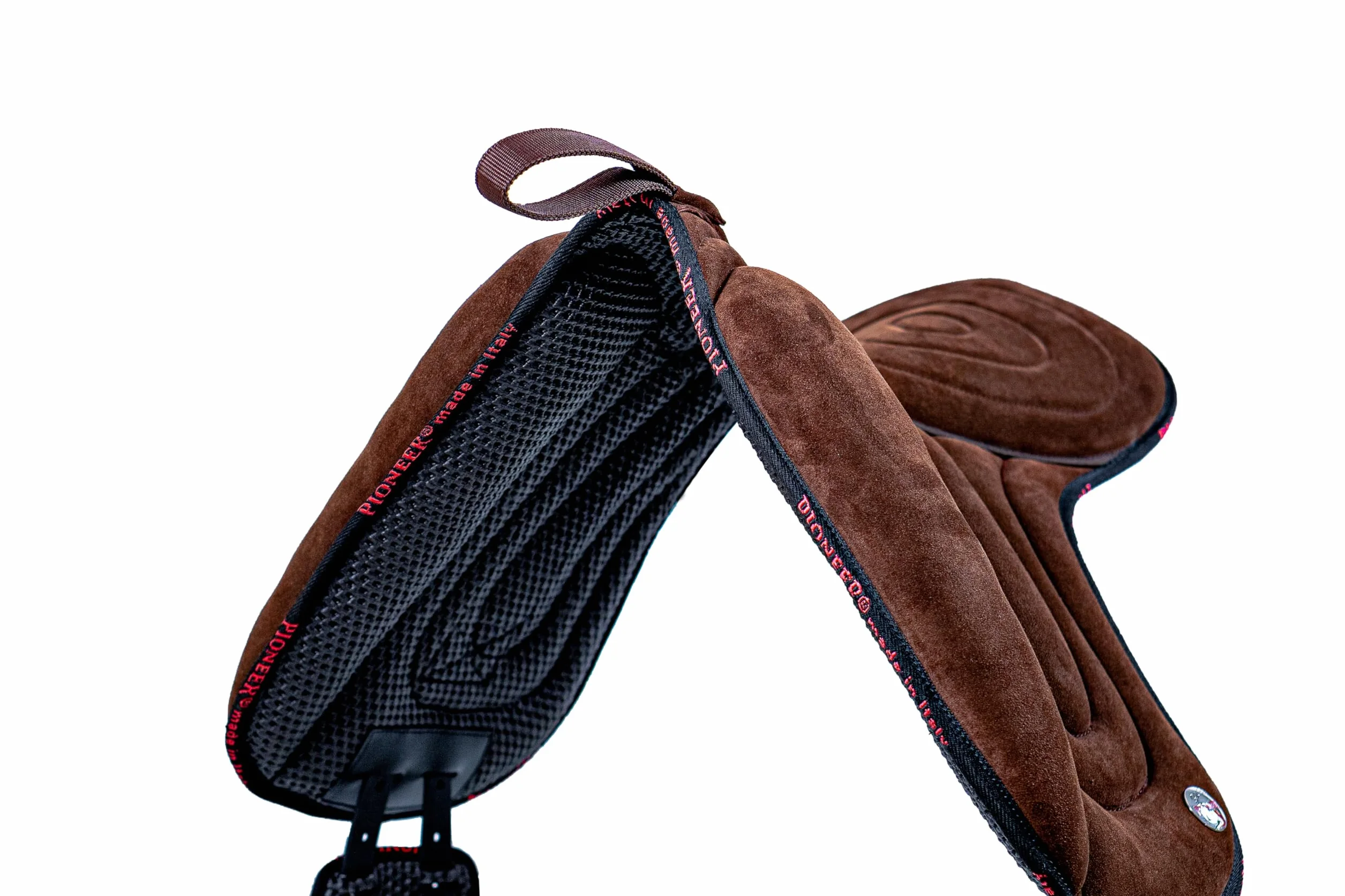 PIONEER Silla de Montar Caballo en Piel de Ante para Monta Natural, Silla de Equitación Hecha en Italia con Acolchado de Ovata y Espuma de Memoria, Bareback 50X45 cm - Cincha de Neopreno - Negro