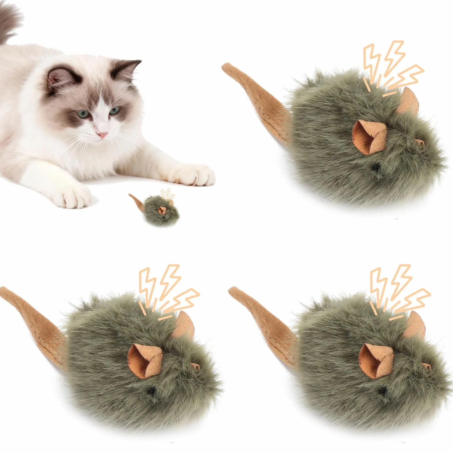 3 piezas de juguetes para gatos, juguete para gatos, autoempleo, ratón de juguete para gatos, ratones de piel, juego interactivo, ratón eléctrico para gatos, juguete de felpa, ratón para razas de