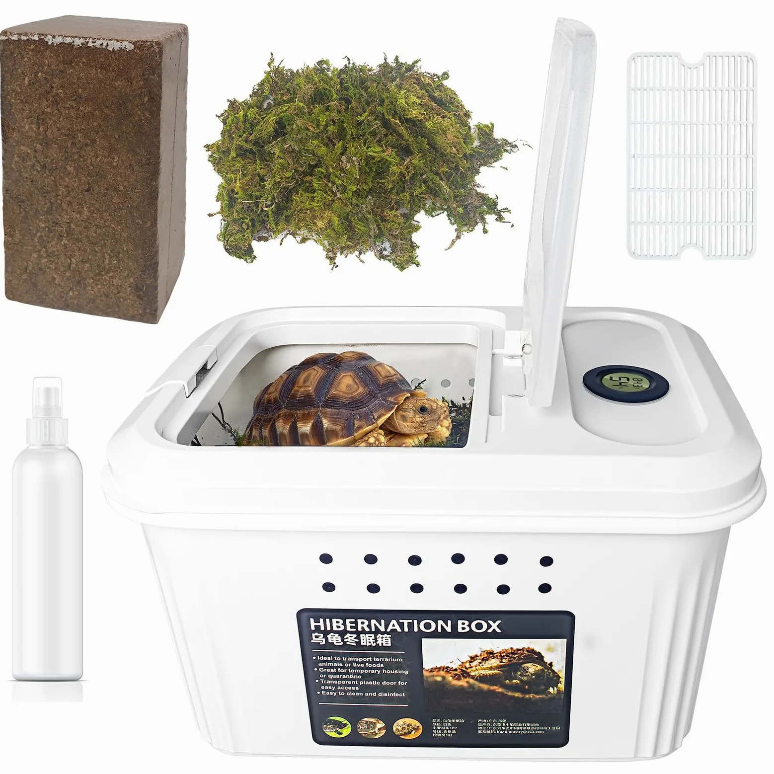 Kit de hábitat de tortuga de invierno, accesorios de tanque de tortuga, accesorios de tanque de tortuga, piel de serpiente, escondite de animales pequeños con termómetro higrómetro, se aplica a ranas