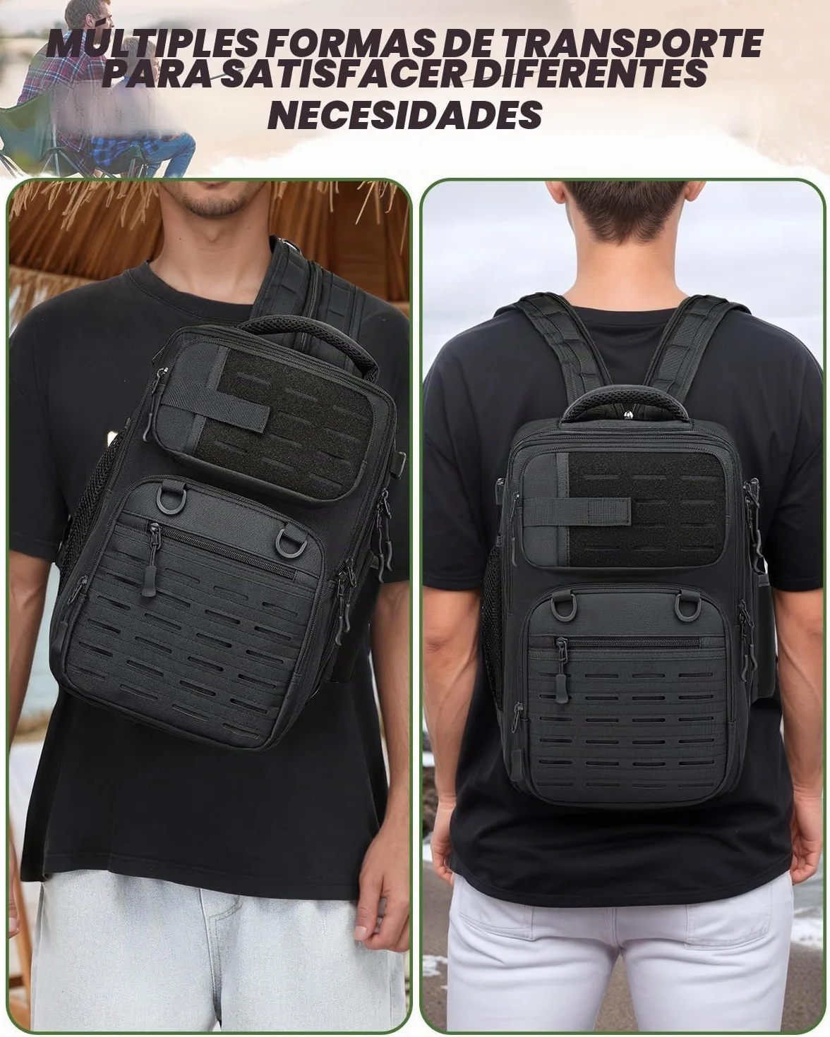Mochila de pesca 2 en 1 táctica 25L soporte caña militar