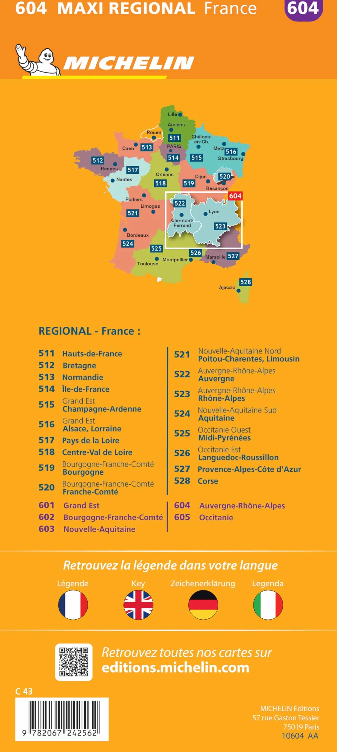 Auvergne-Rhône-Alpes 1:400.000 Map Carte Régionale