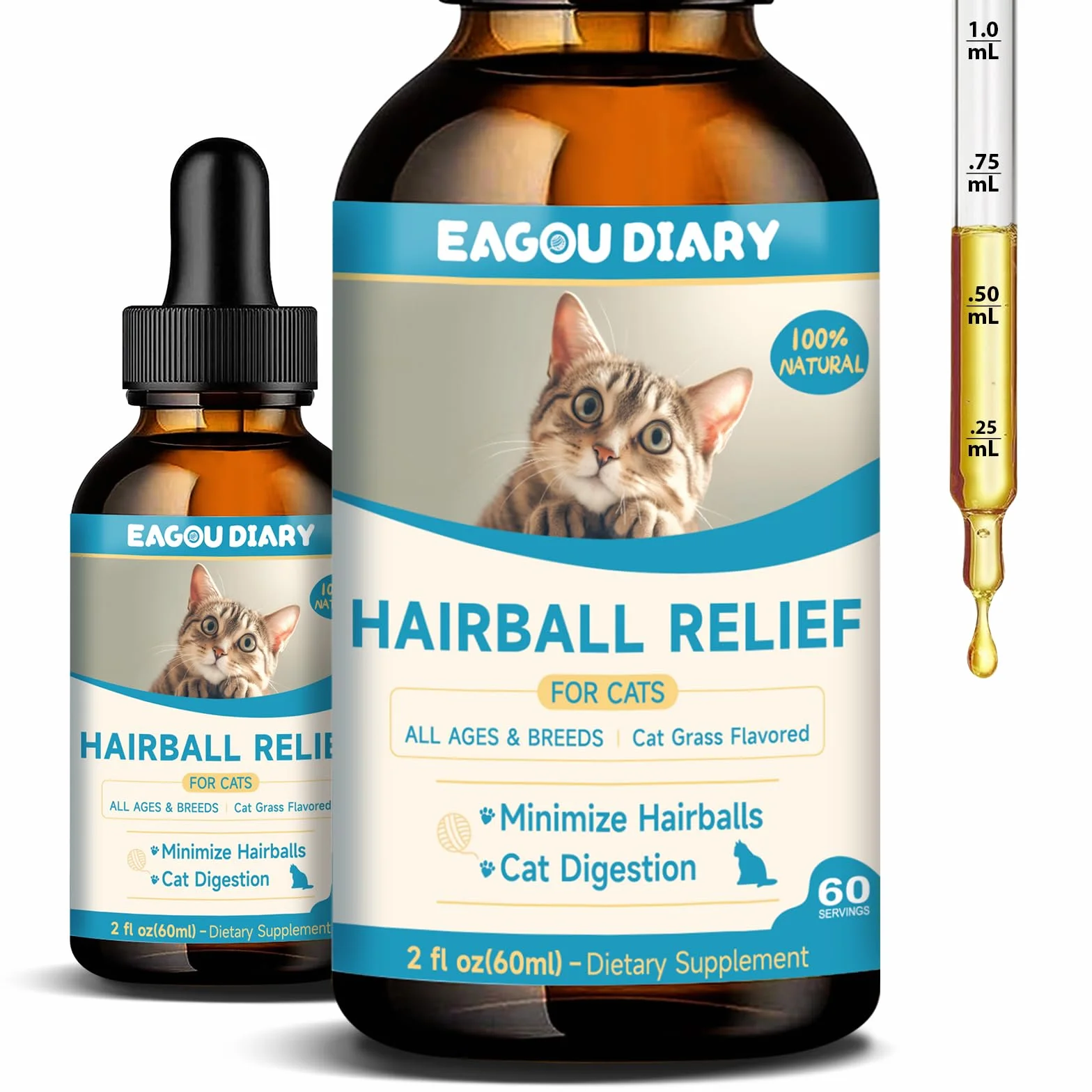 Alivio Bolas Pelo Gato - Remedio para Bolas Pelo Gatos, Salud Digestiva, Piel y Pelaje, Control Bolas Pelo Gatos con Probióticos, Fibra, Lisina, Vitaminas, Tratamiento para Bolas Pelo Gato - 60 ml