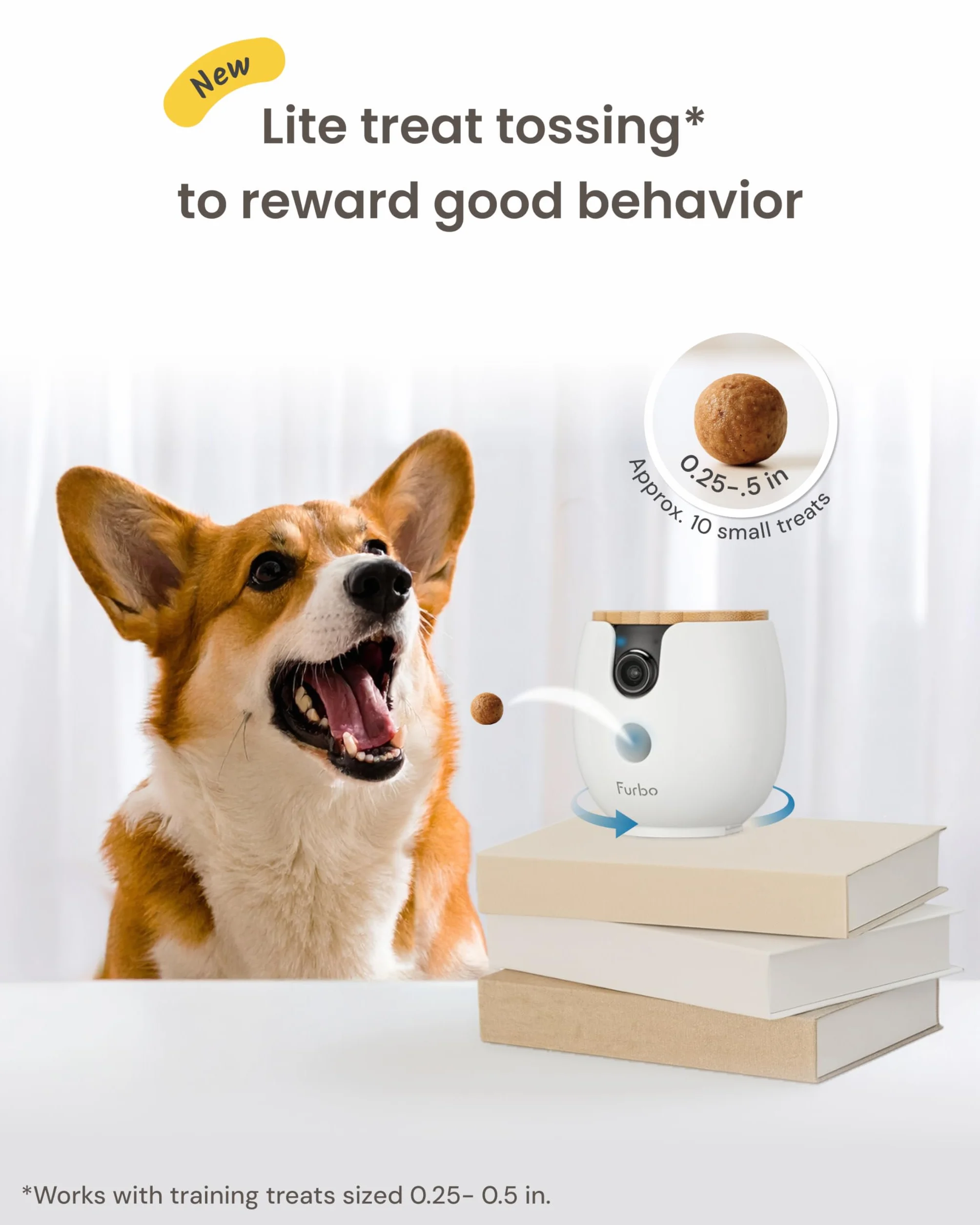 Furbo Mini cámara para Mascotas de 360°: cámara de Seguridad para el hogar, dispensador Giratorio de golosinas con aplicación de teléfono, cámara Interior Inteligente con Altavoz de 2 vías y visión