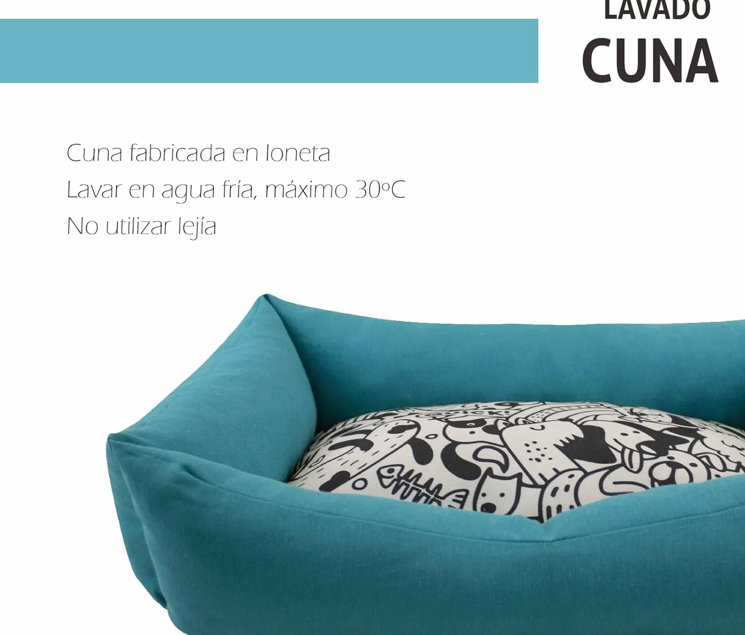Cama para Perros Pequeños DOG'S T-2 de Loneta Resistente -55x45x14 cm. Descanso Ergonómico y Relajante para tu Mascota. Sofá con Funda Extraíble Lavable con Relleno Reciclado, Azul Turquesa