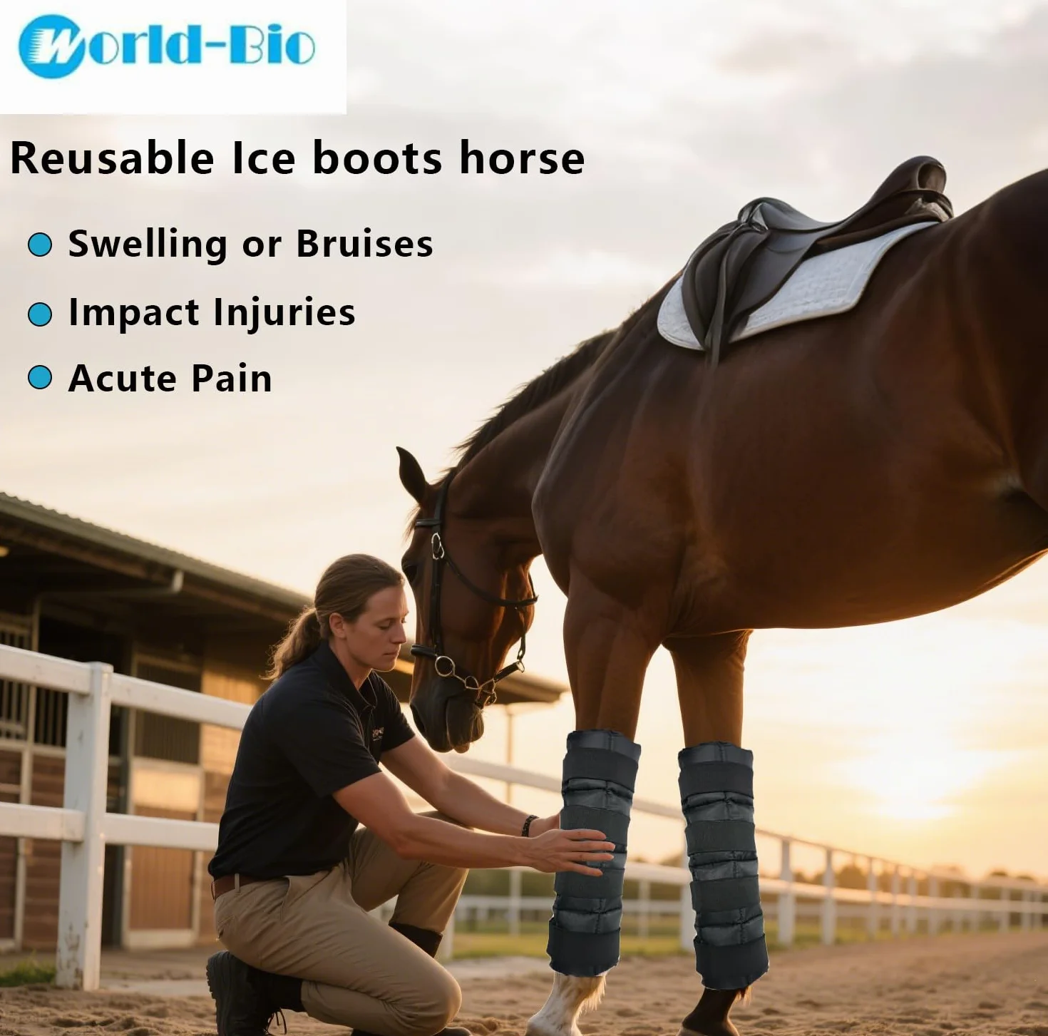 Envoltura de enfriamiento de paquete de hielo para lesiones de caballo, paquete de frío de bota de hielo de pierna completa de terapia 2 paquetes, tamaño universal, 16.9 '' x 16.1 ''