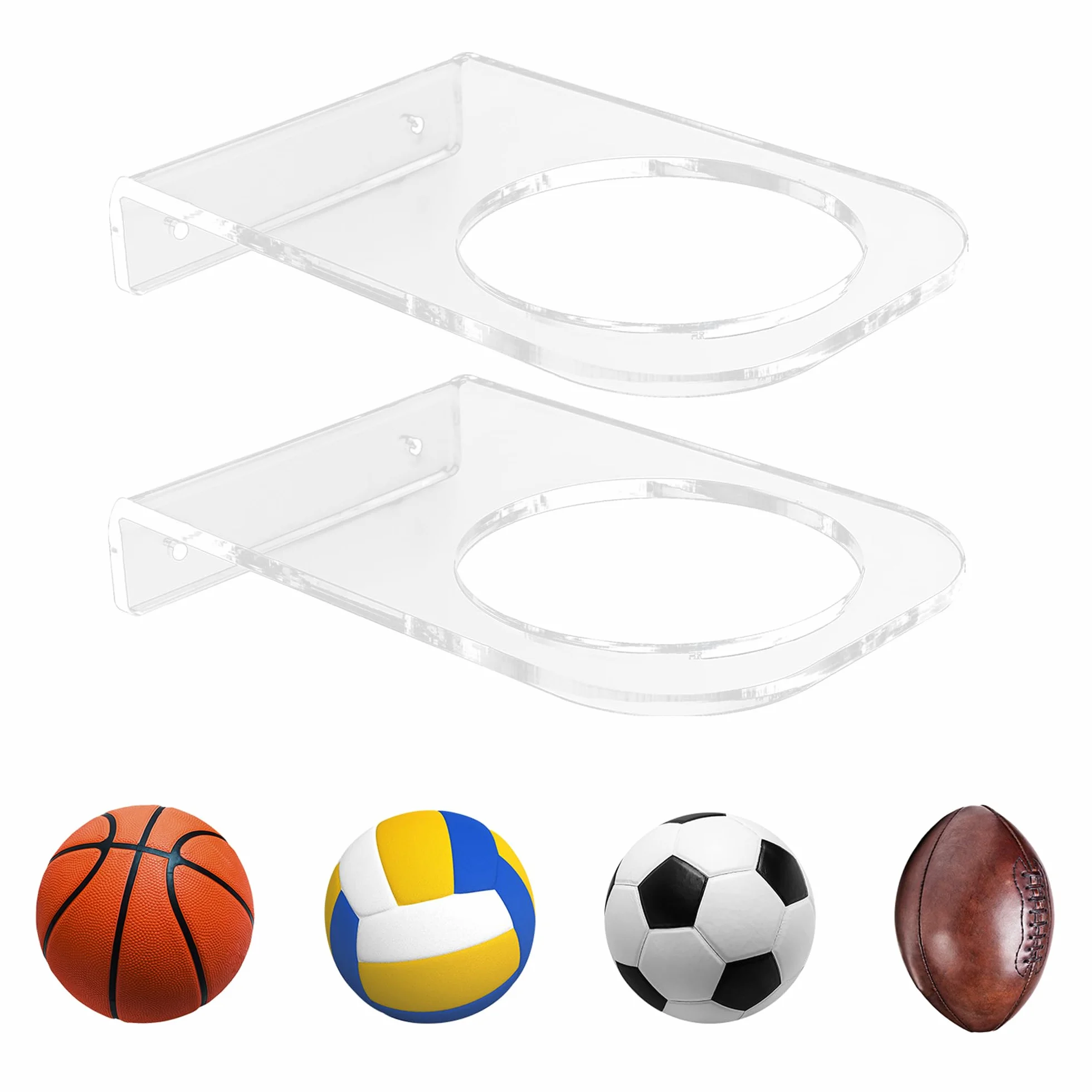 BiJun Soporte de Pared para Balones, Exhibición Soporte Balones Pared, Soporte de Bola Montado Estante de Almacenamiento, Soporte de Balones con Tornillos de Baloncesto Fútbol Voleibol