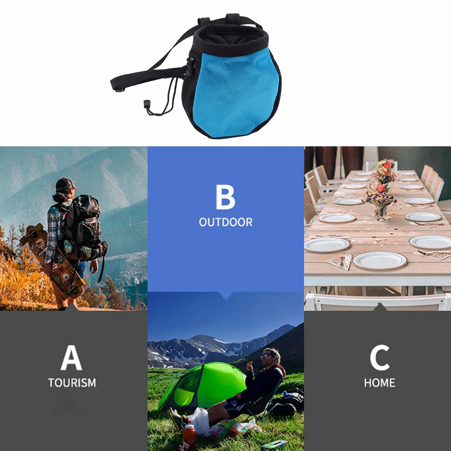 Bolsa de Tiza para Escalada en Roca con Bolsillo Cremallera y Cinturón Ajustable
