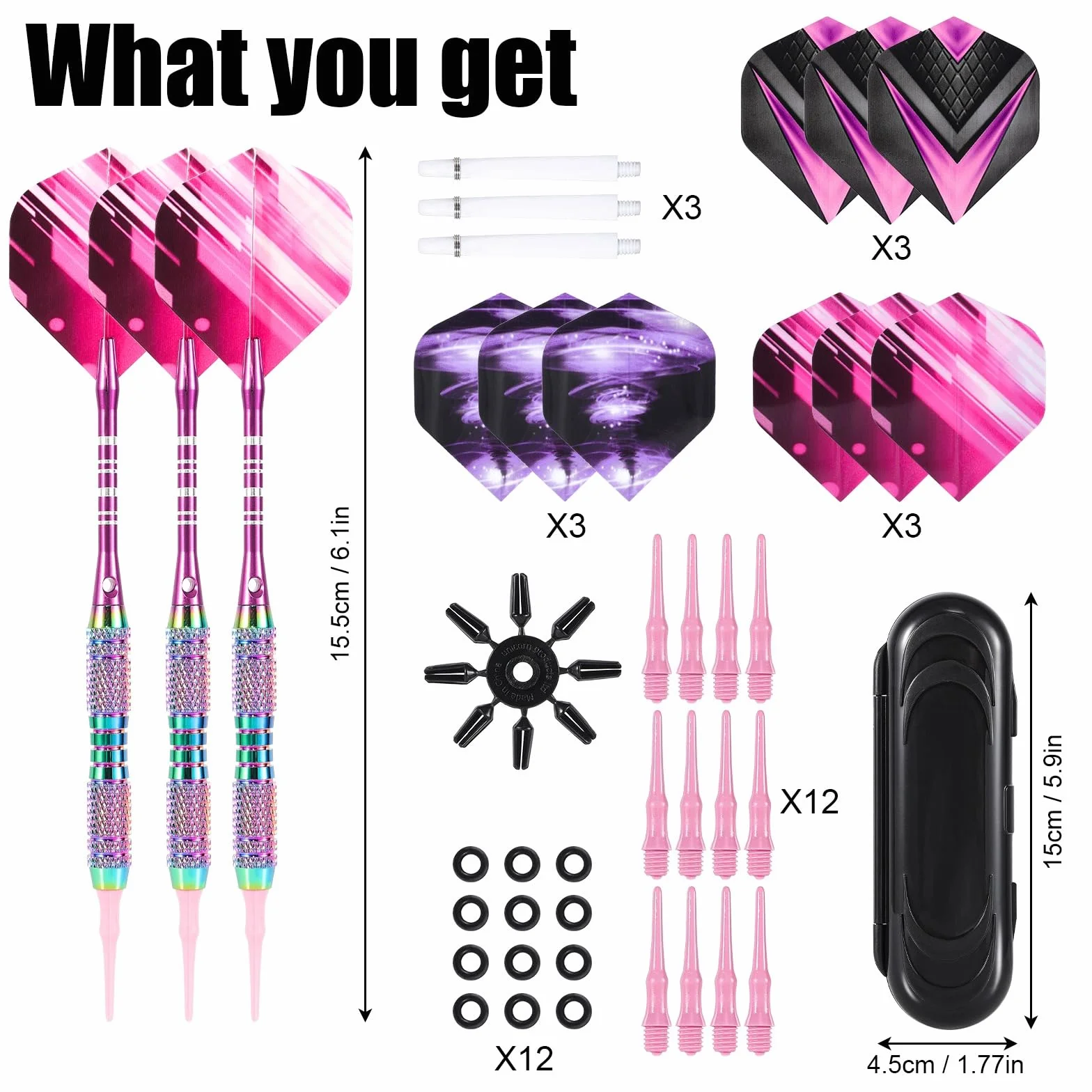 WinRoot Juego de 3 dardos de 18 g, cobre puro, barra de aluminio, plumas PET, puntas de plástico, caja