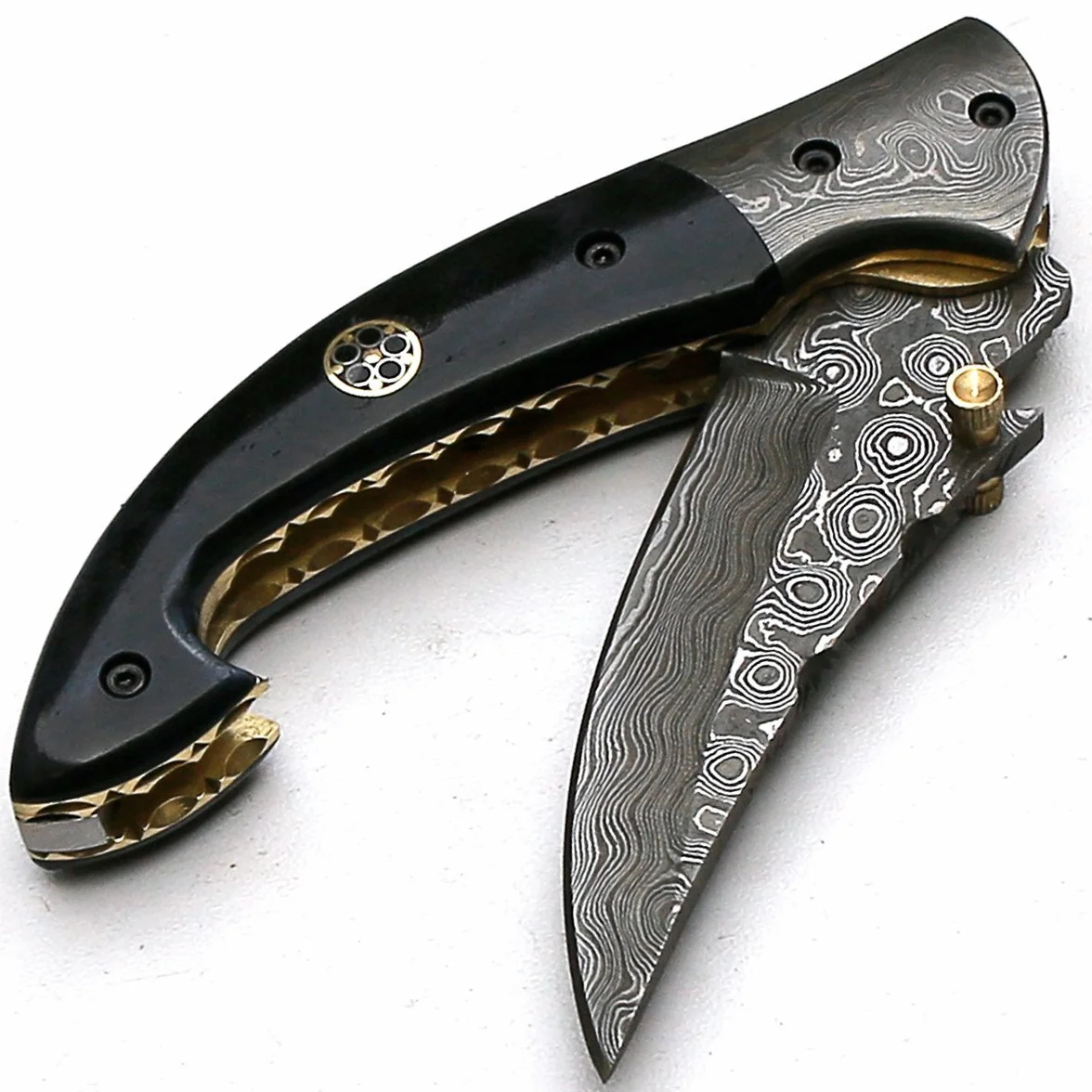 Cuchillo de bolsillo de acero damasco 7 cm hoja con funda