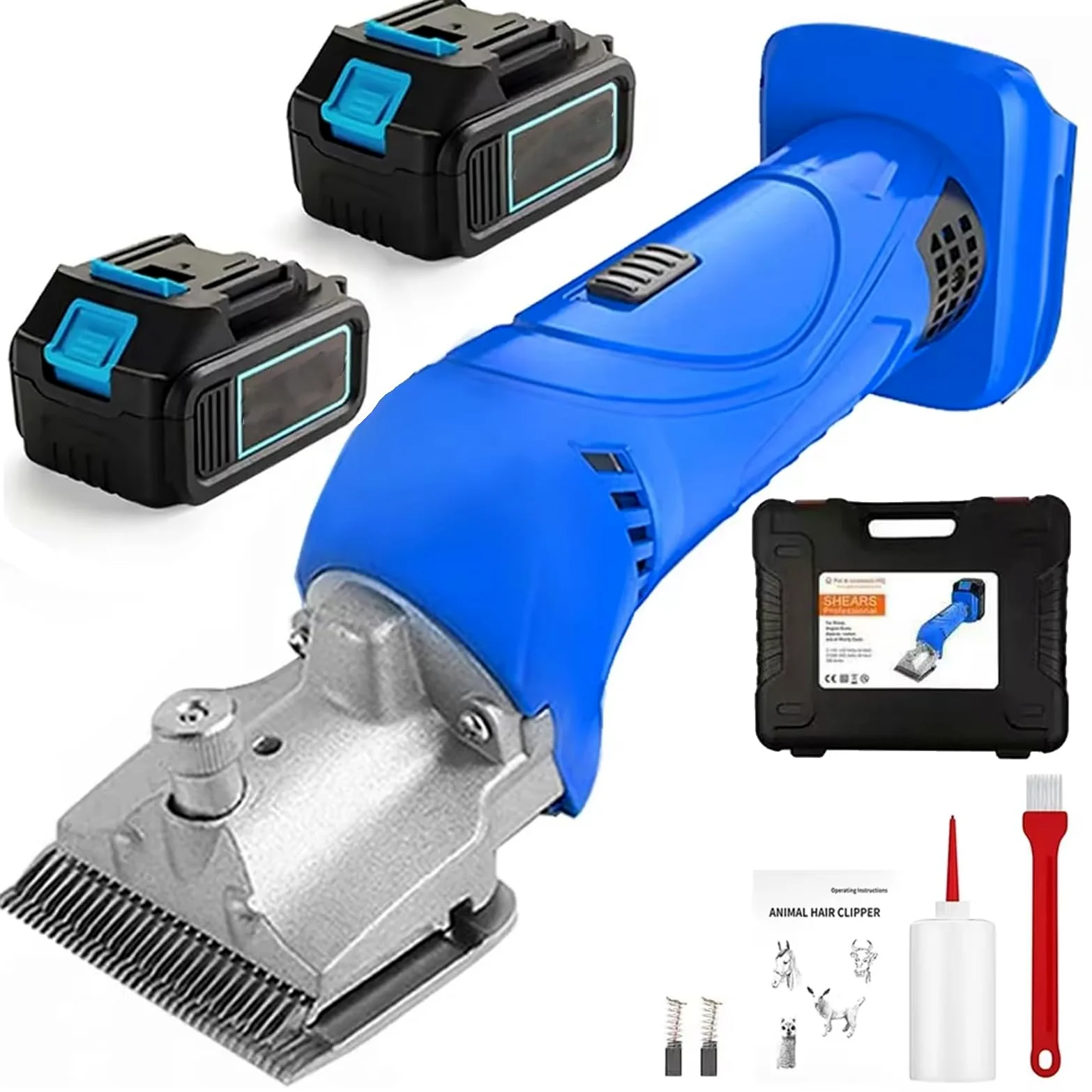 Esquiladora Inalámbrica para Caballos 500W, Cortadora Eléctrica de Grooming con 2 Baterías, Ajustable en 6 Velocidades, Cuchillas Desmontables de Acero al Carbono, para Caballos y Ponis de Pelo Grueso